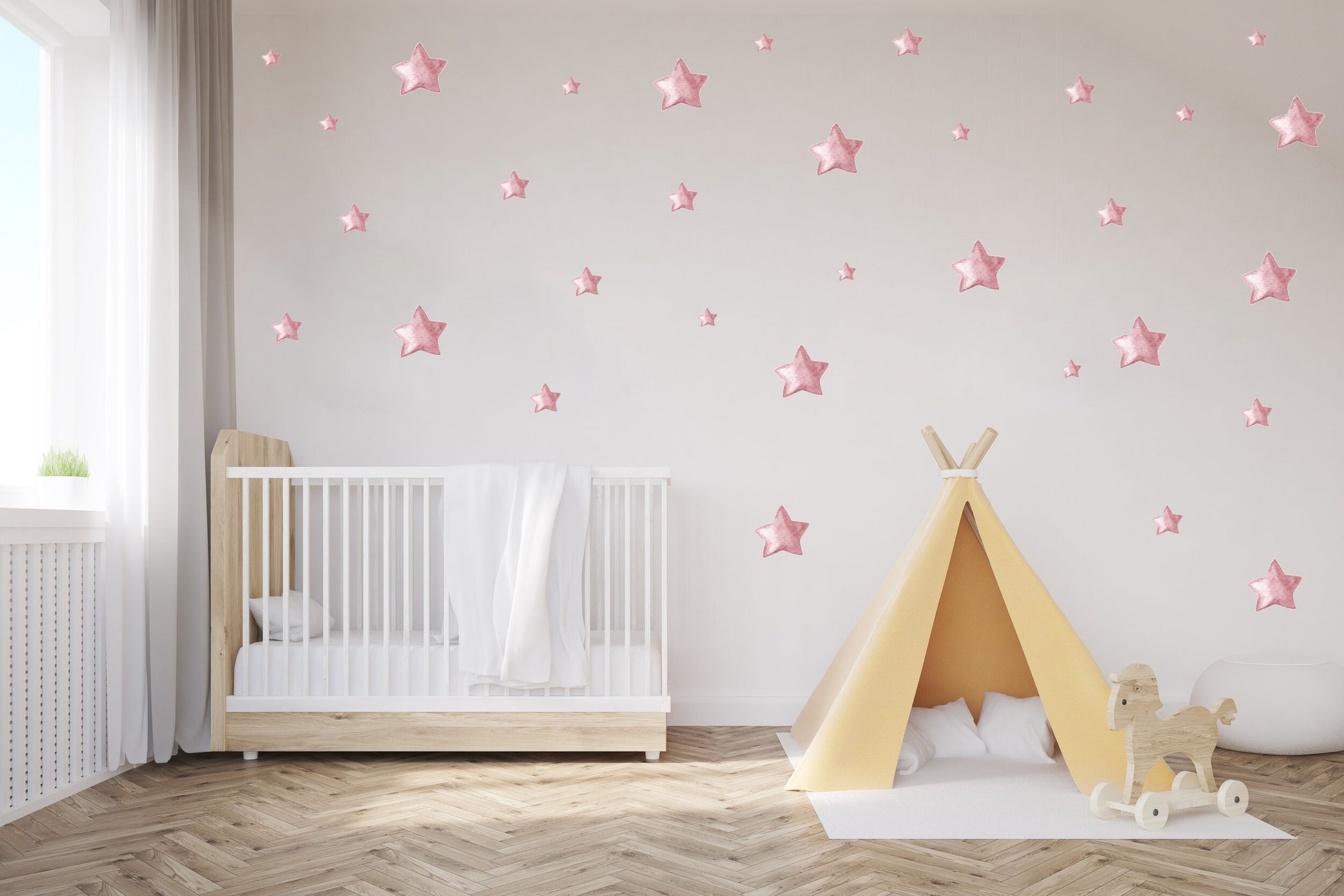 Various Size Pink Star Wall Stickers Girl Nursery Wall Decor Peel Stick Reposition Pink Nursery