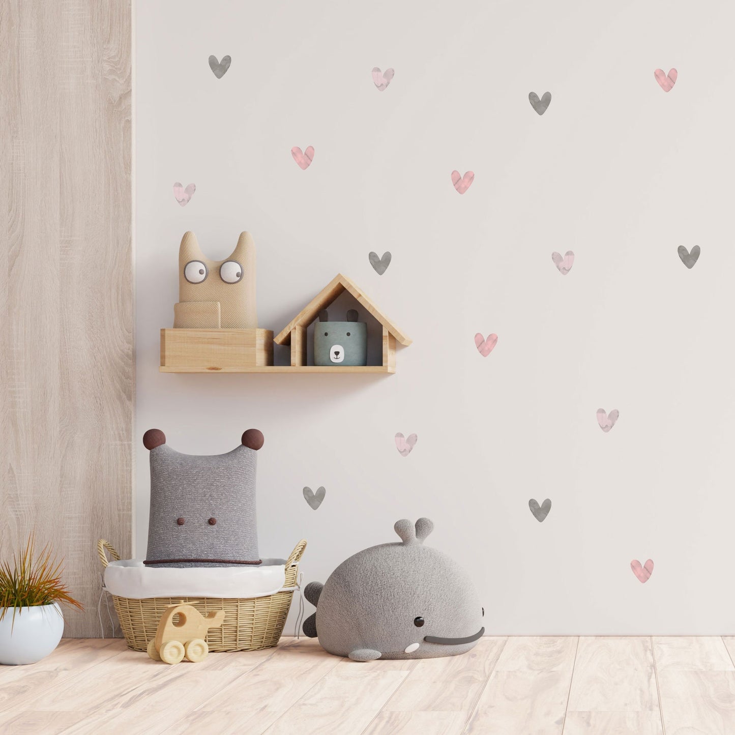 Pink Grey Heart Decals Nursery Wall Sticker Girl Wall Sticker kid Room Nursery Heart Wall Sticker