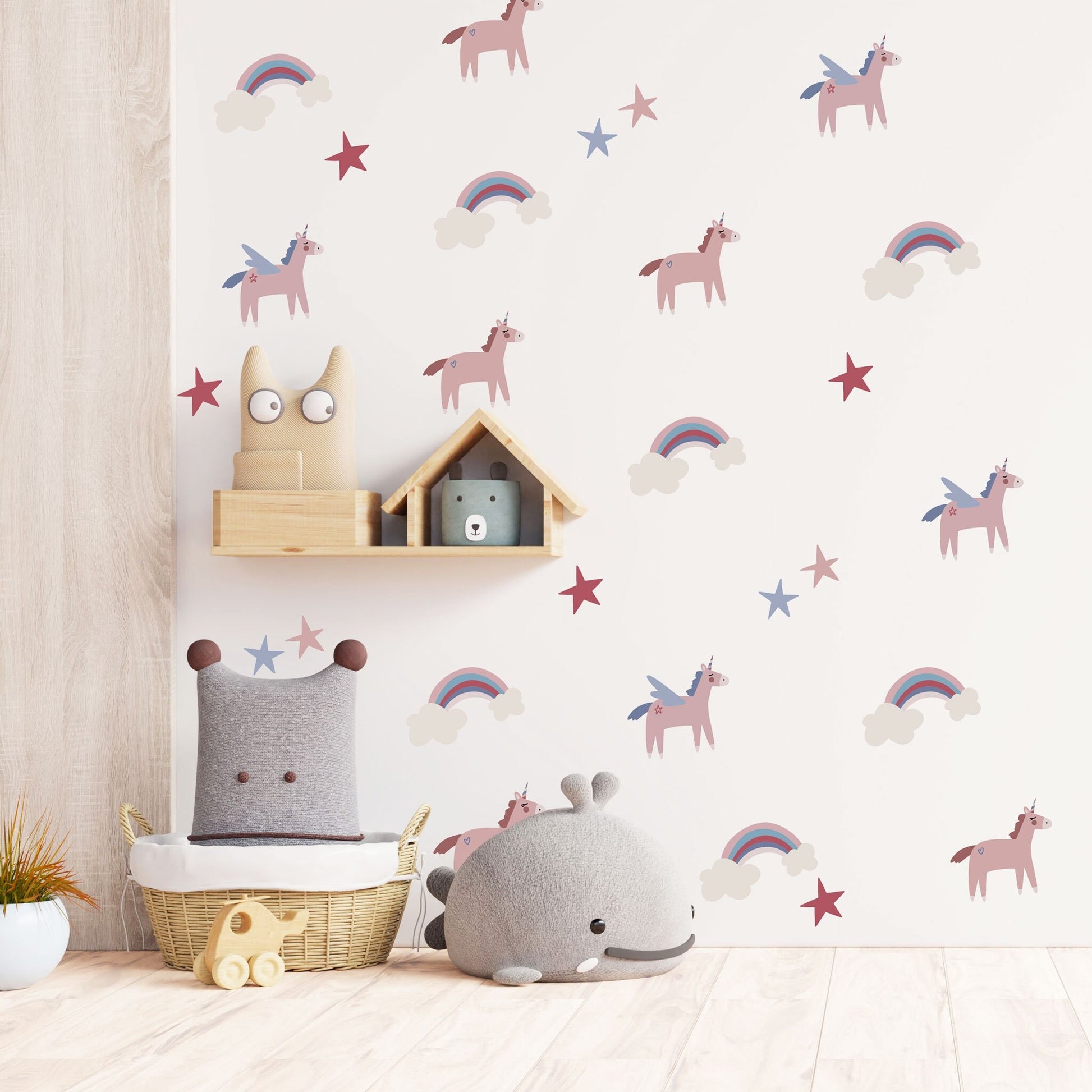 Rainbow Children&#39;s Nursery Wall Sticker Pink Pegasus Unicorn Wall Sticker