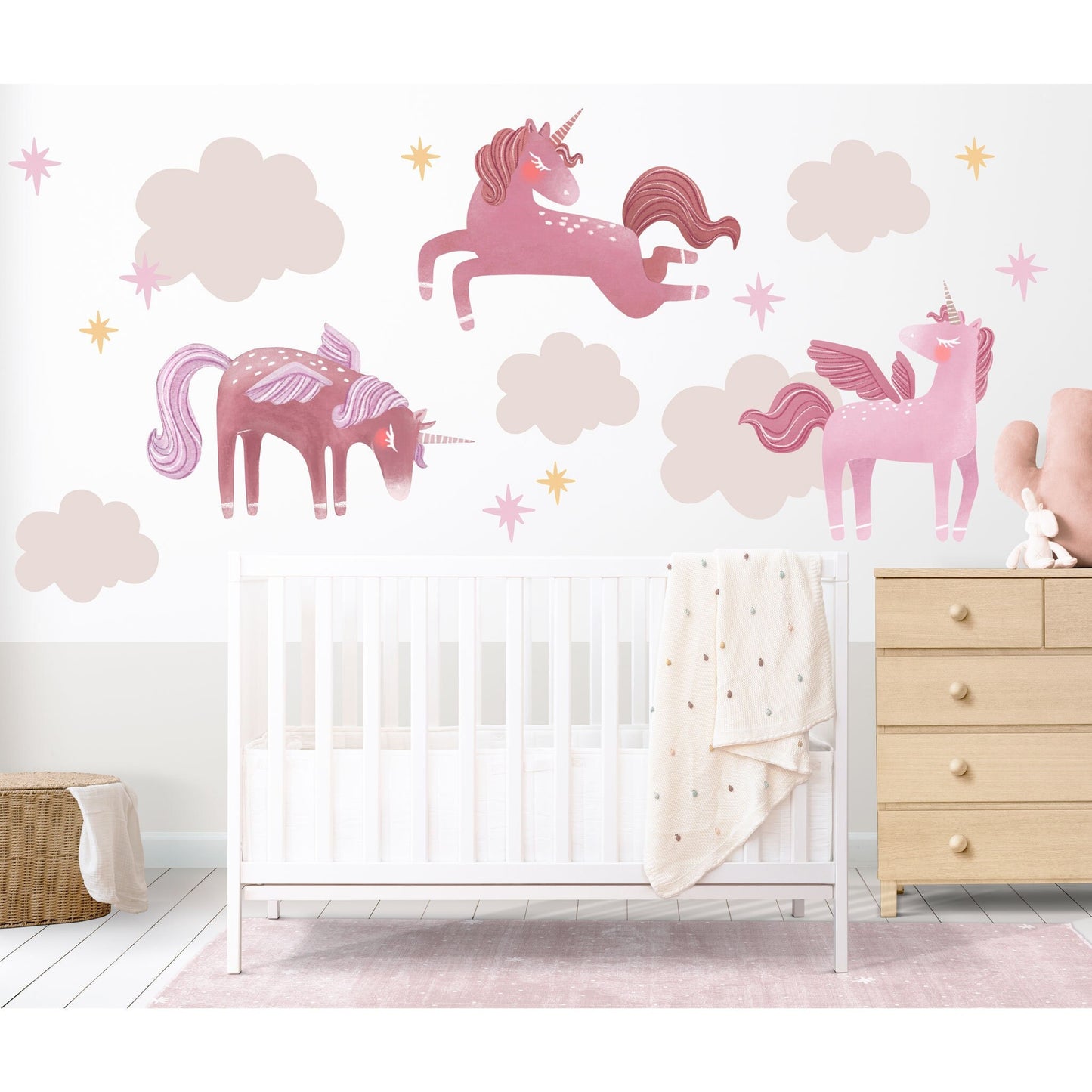 Pink Pegasus Wall Decal Girl Nursery Decor Wall Sticker Cloud Stars Wall Sticker