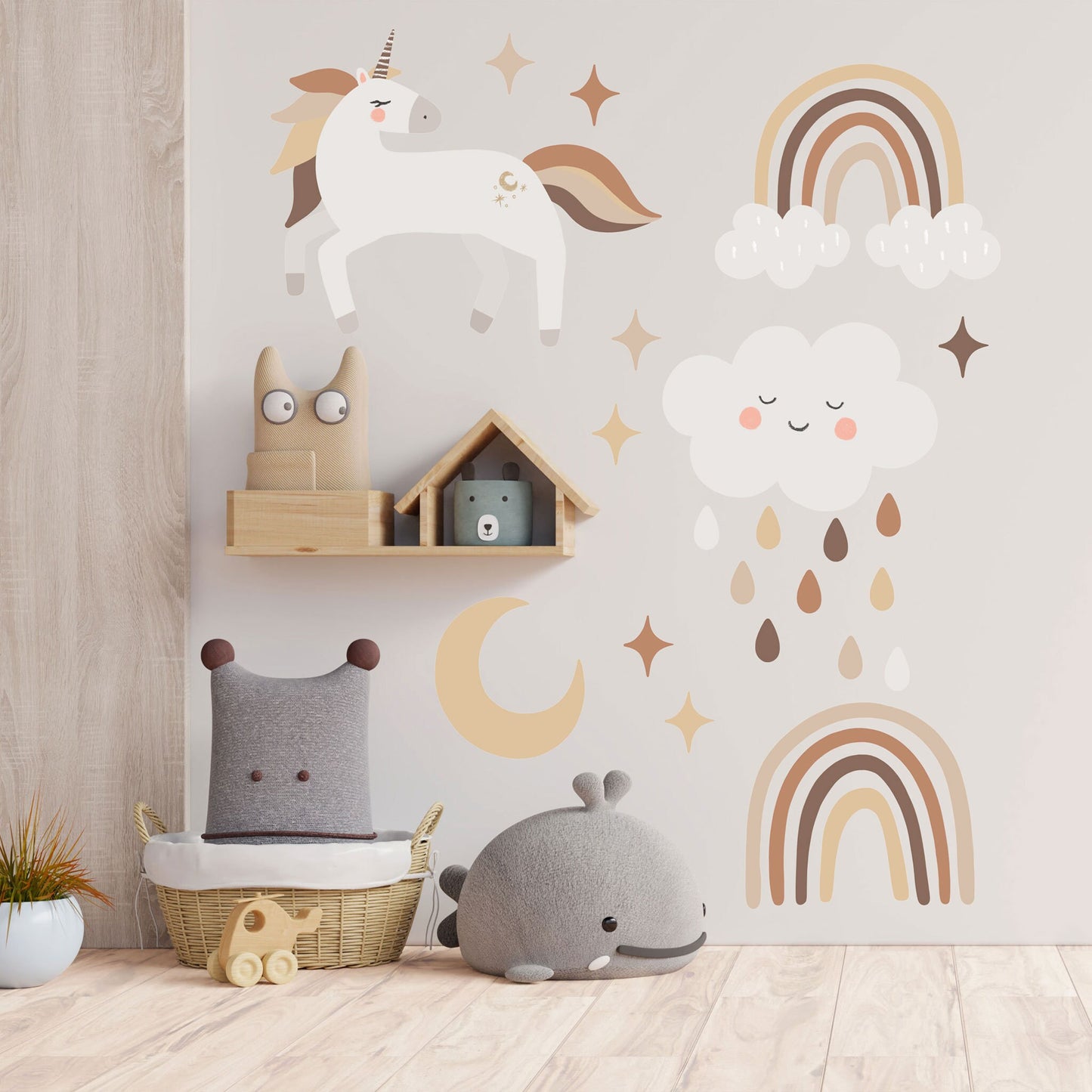 Neutral Unicorn Nursery Decor Boho Rainbow Wall Decal Unicorn Wall Sticker Rainbow Sticker