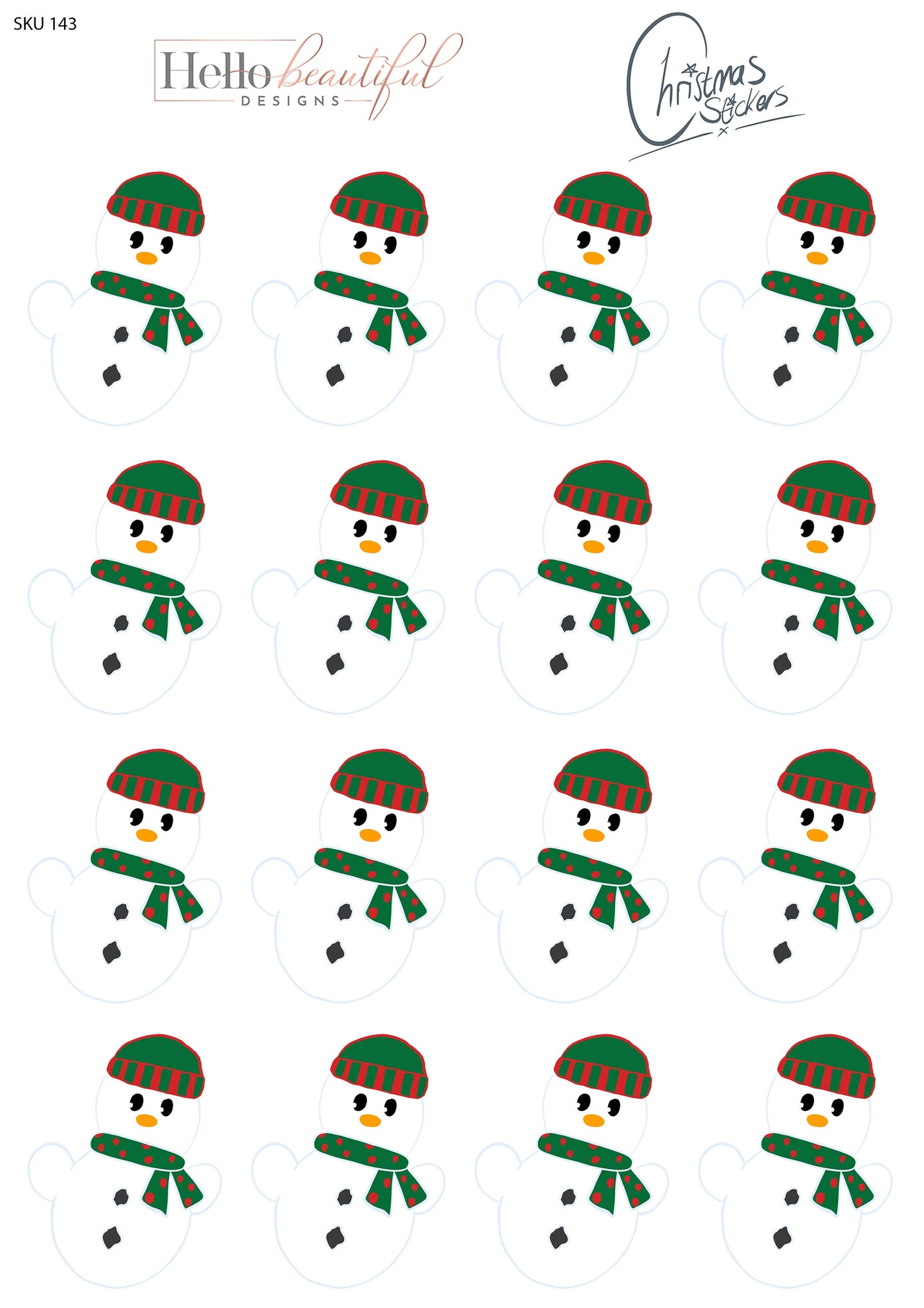 Christmas sticker sheet, Snowman, perfect for gift decorations and festive crafts