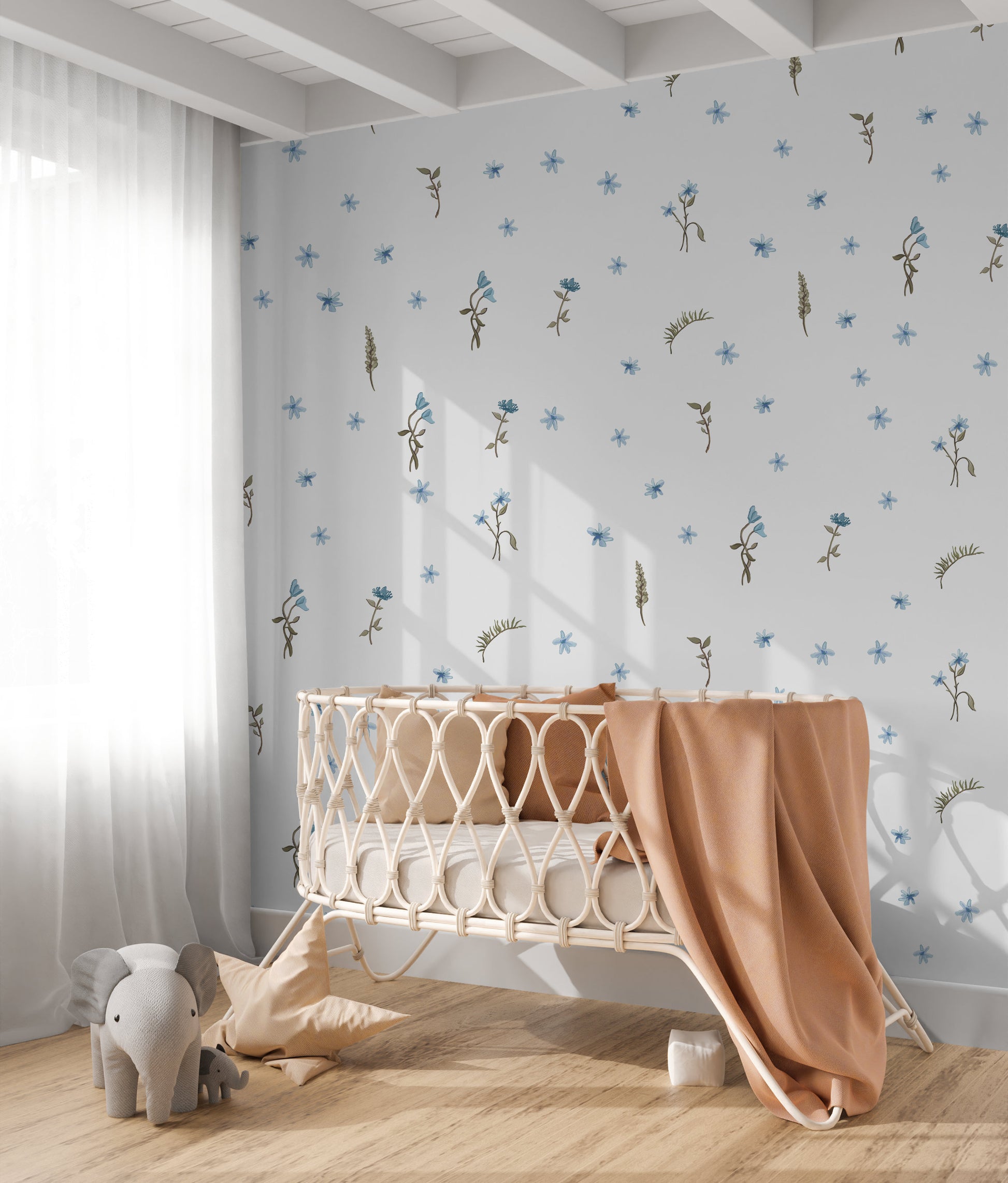 Blue Wildflower Nursery Wall Sticker Kids Room Flower Wall Stickers