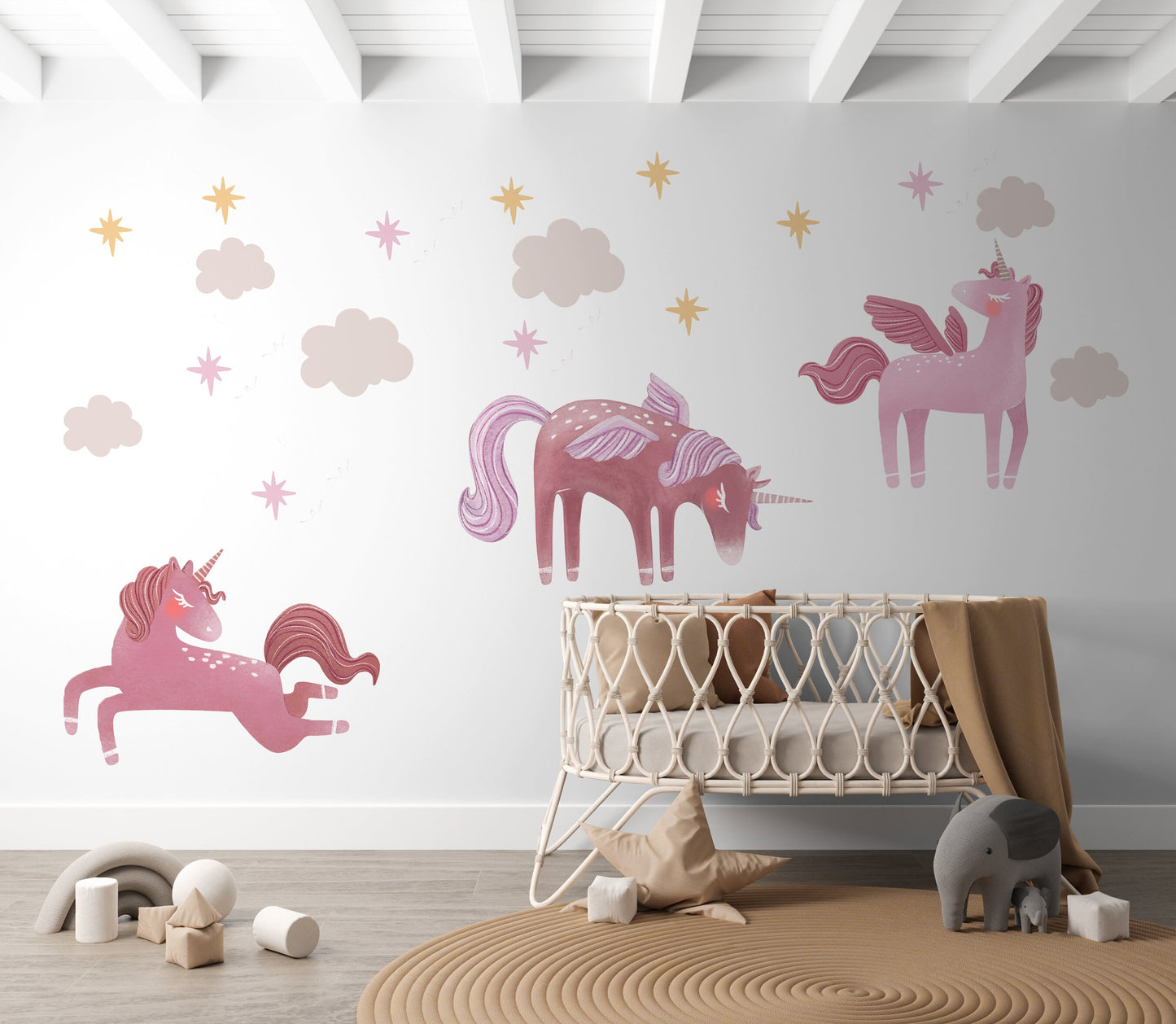 Girl Newborn Gift Pink Unicorn Wall Sticker Cloud Stars Wall Sticker