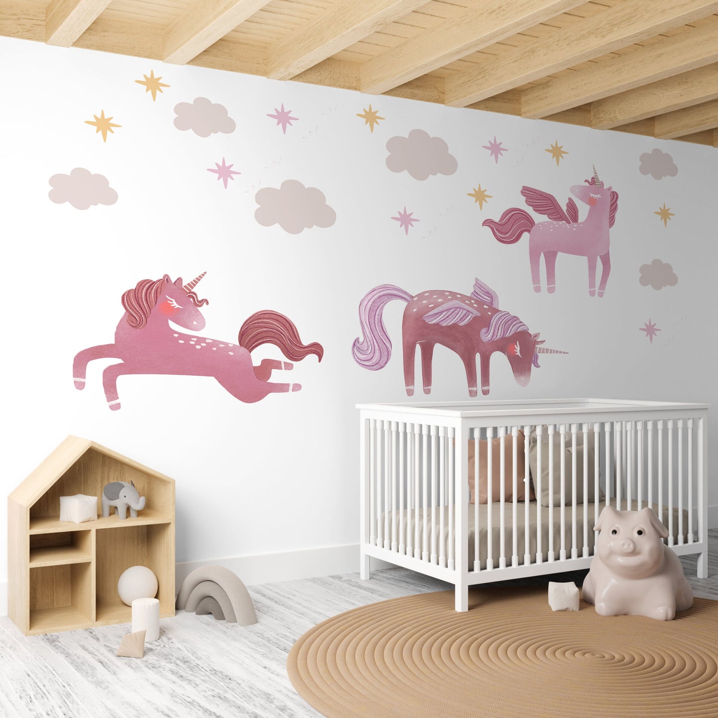 Pink Pegasus Wall Decal Girl Nursery DecorGirl Newborn Gift Pink Unicorn Wall Sticker