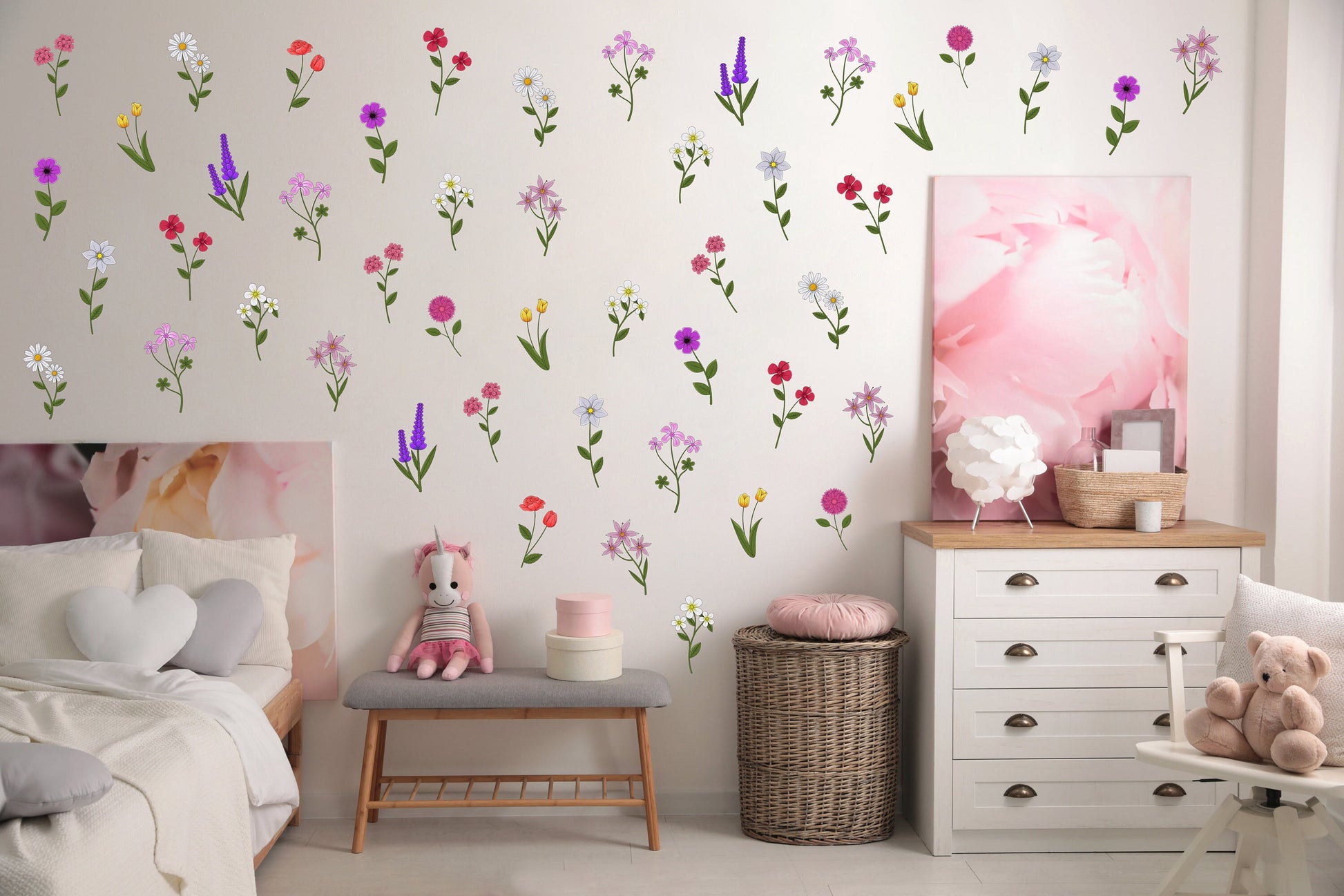 Boho Flower Wall Sticker Girl Floral Wall Sticker Wildflower Wall Decal Flower