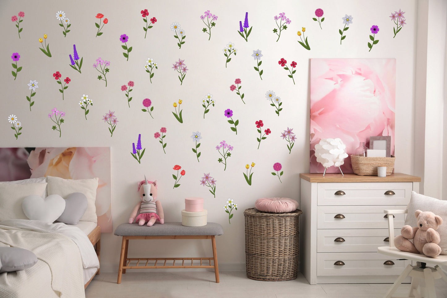 Boho Meadow Flower Wall Sticker Wildflower Flower Wall Art Large Wall Sticker