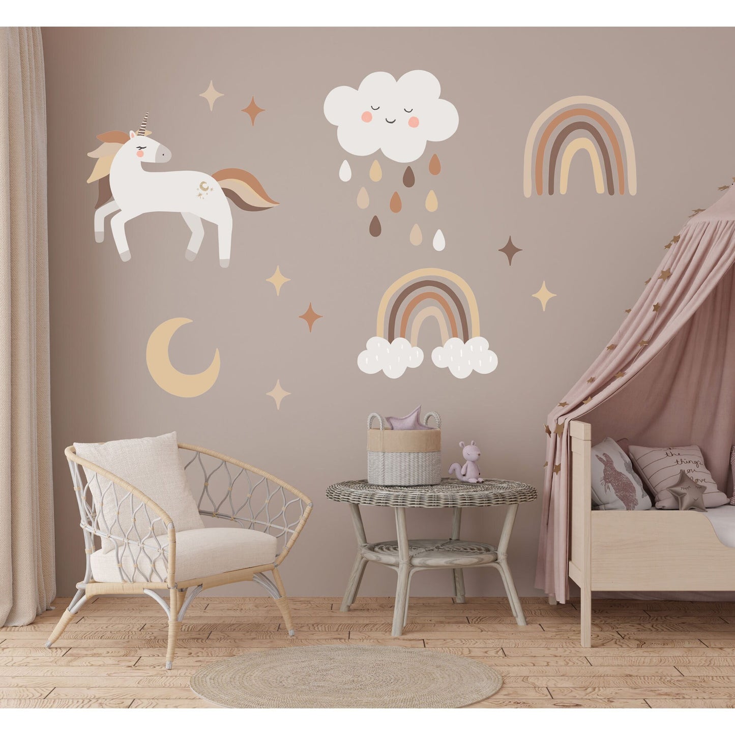 Neutral Unicorn Nursery Decor Boho Rainbow Wall Decal