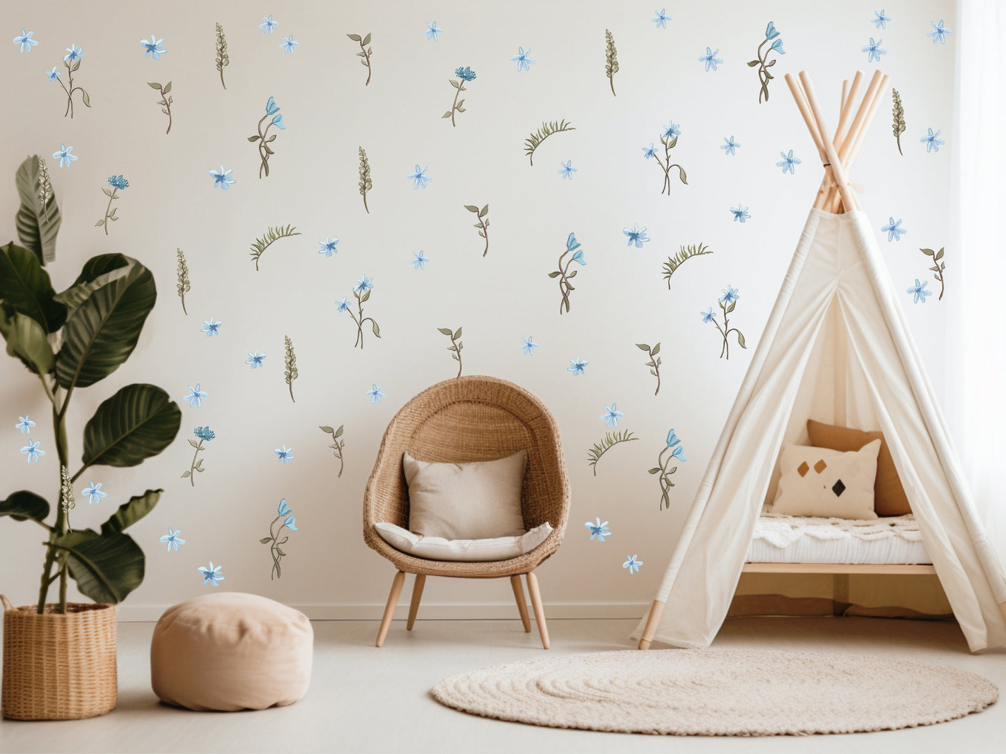 Nursery Wallpaper Kid Wall Sticker Wildflower Wall Decal Flower