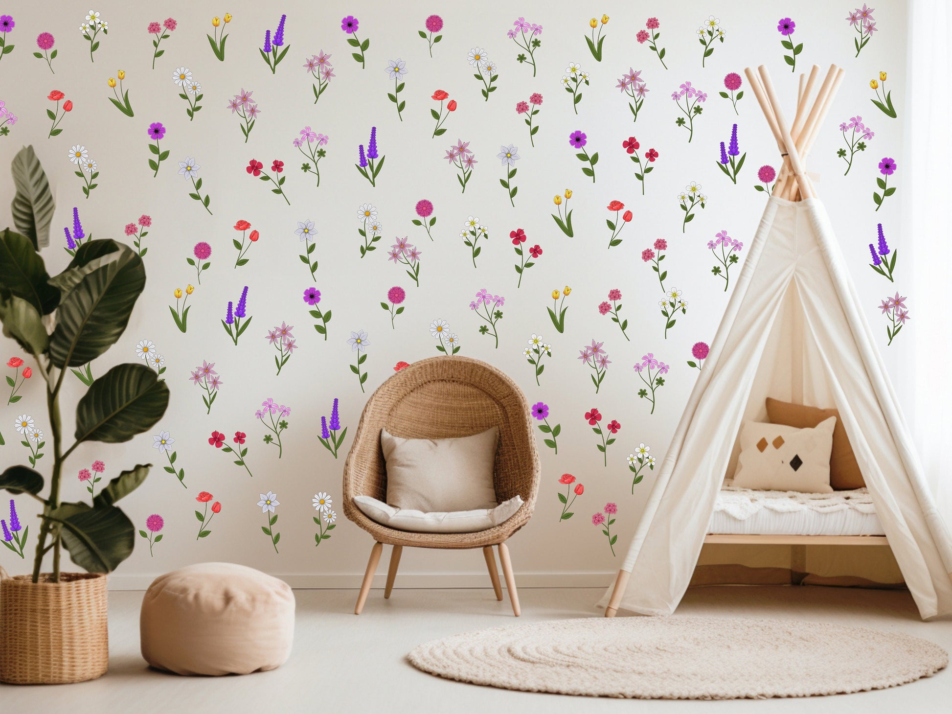 Sticker Wildflower Nursery Decor Floral Wall Decal Girl Bedroom Large Wall Sticker