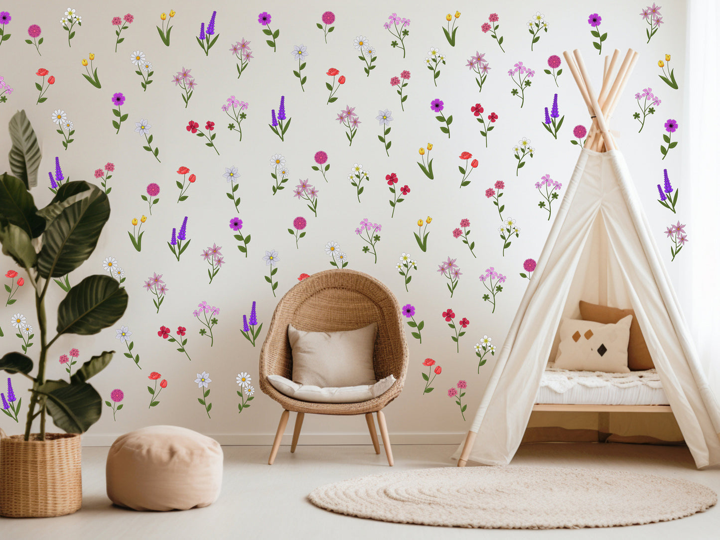 Wildflower Wall Nursery Decor Boho Flower Wall Decal Girls Bedroom Decor Removable Flower