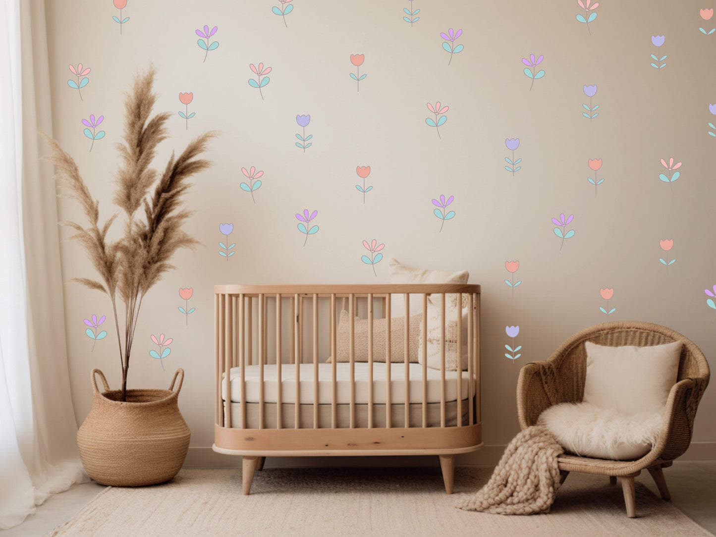 Nursery Wallpaper Kid Wall Sticker Wildflower Wall Decal Flower