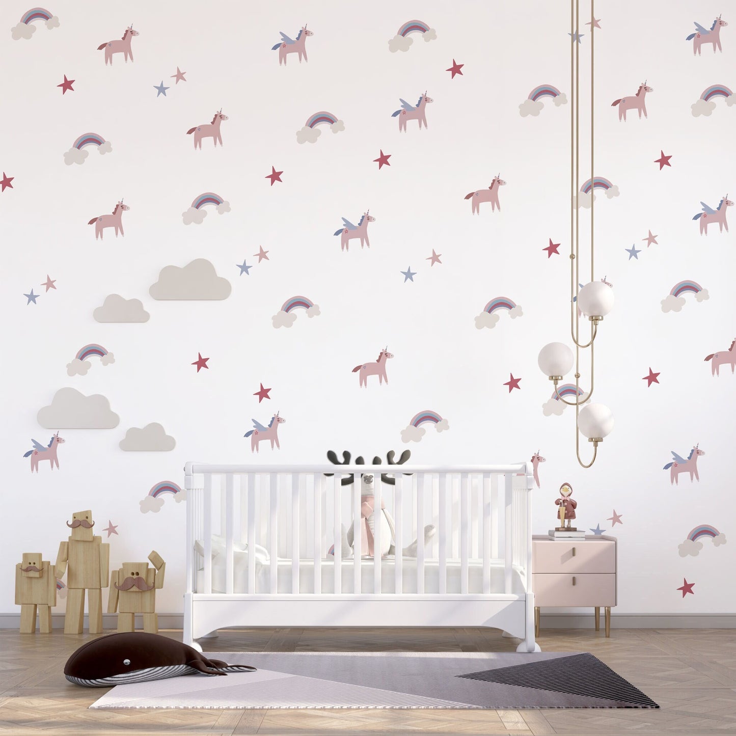 Unicorn Nursery Decor Rainbow Wall Sticker Pegasus Unicorn Decal