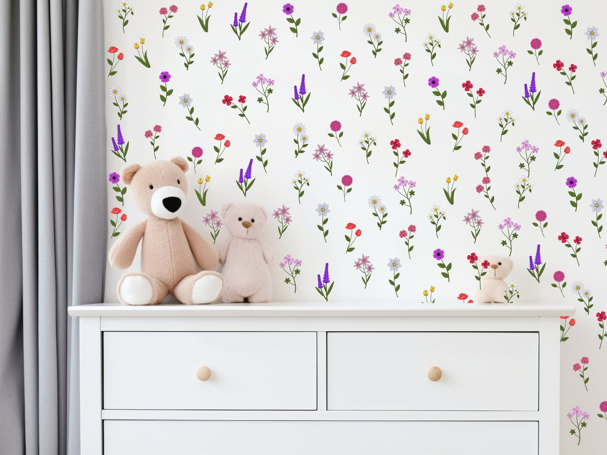 Nursery Wallpaper Kid Wall Sticker Wildflower Wall Decal Flower