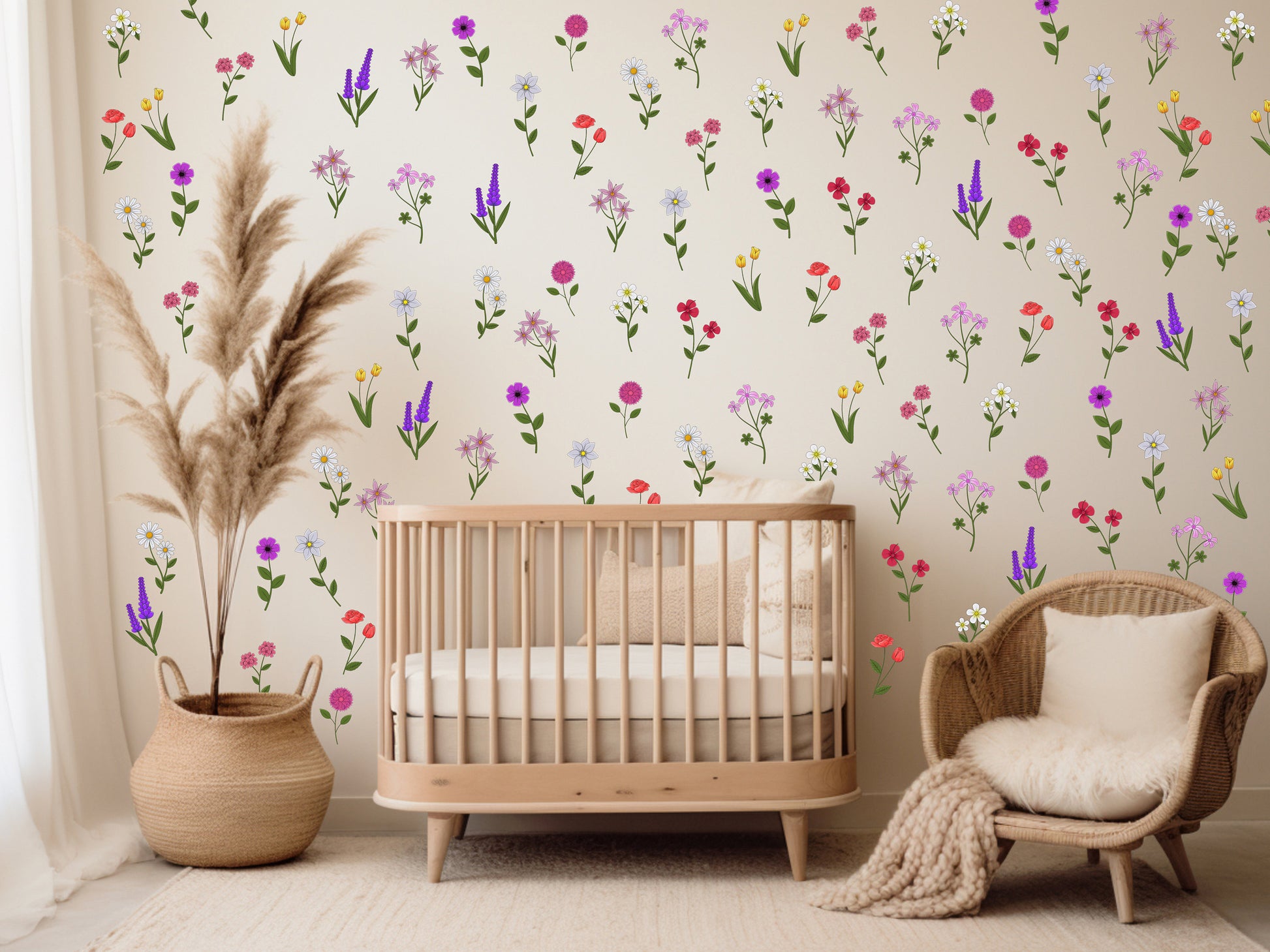 Floral Flower Wall Nursery Wall Boho Nursery Decal Floral Nursery Wall Wall Decal Sticker Decal Boho Wall Art Decal Girl Nursery Removable Reusable Wall