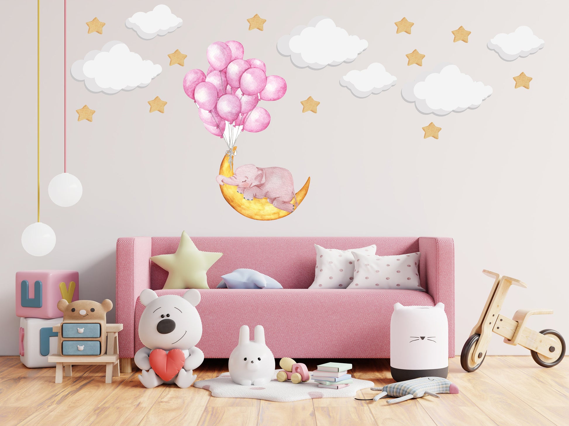 Pink Balloon Wall Sticker Sleeping Sticker Pink Balloon Nursery Wall Decal