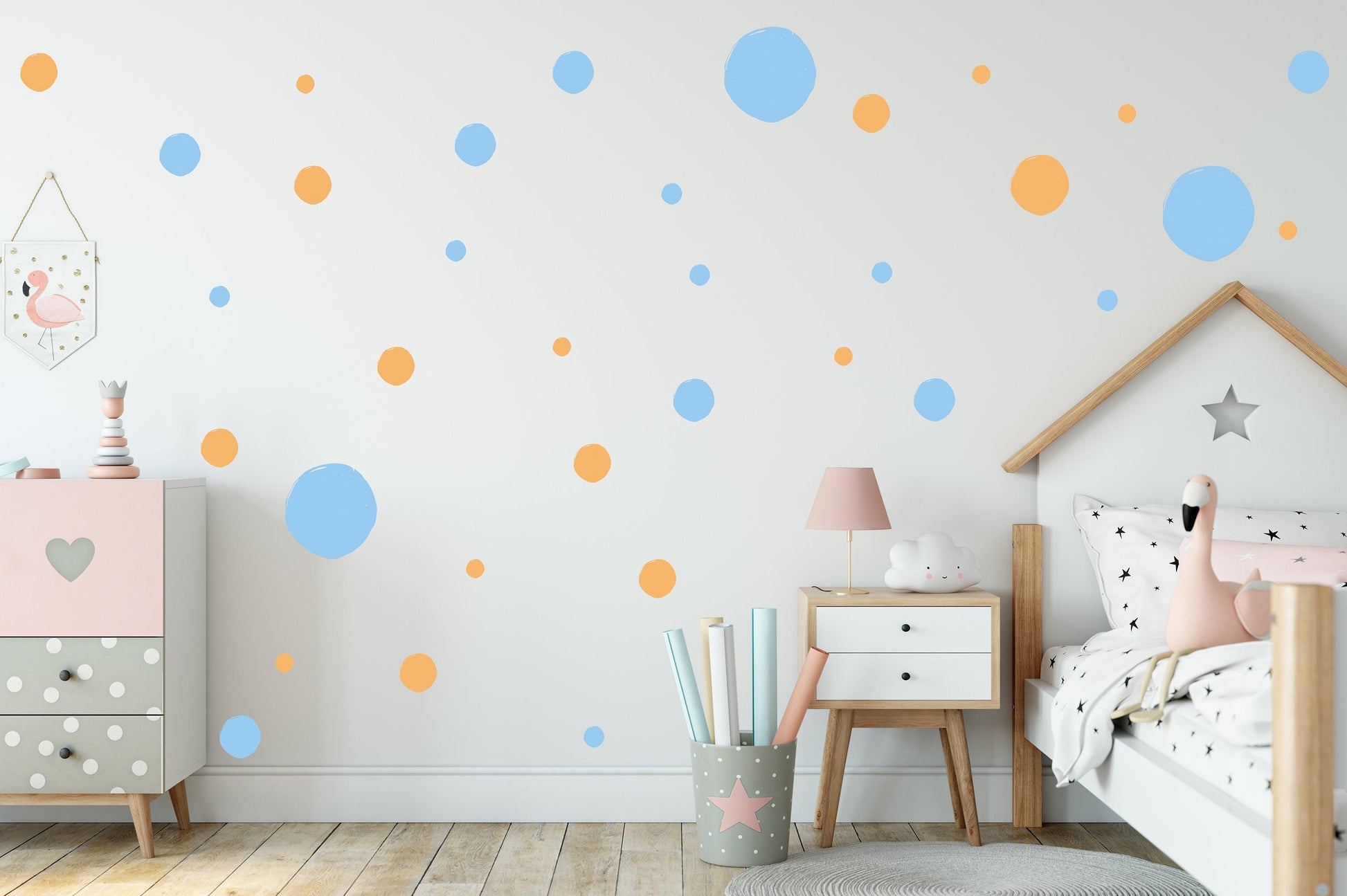 Blue and Orange Rustic Spots Wall Stickers, Nursery Wall Stickers, Polka Dot Wall Stickers, Removable Stickers Wall, Boho Playroom Decor