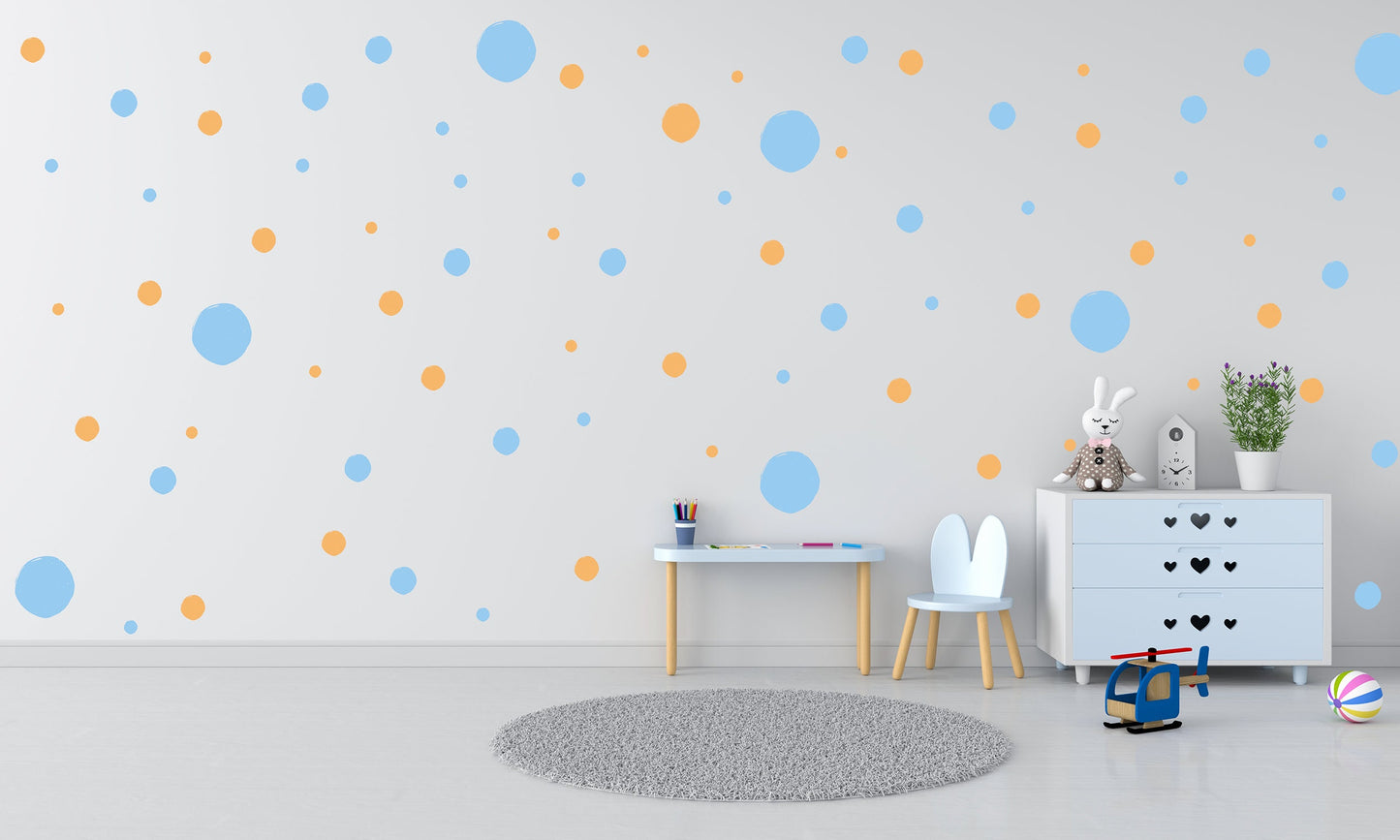 Blue and Orange Rustic Spots Wall Stickers, Nursery Wall Stickers, Polka Dot Wall Stickers, Removable Stickers Wall, Boho Playroom Decor