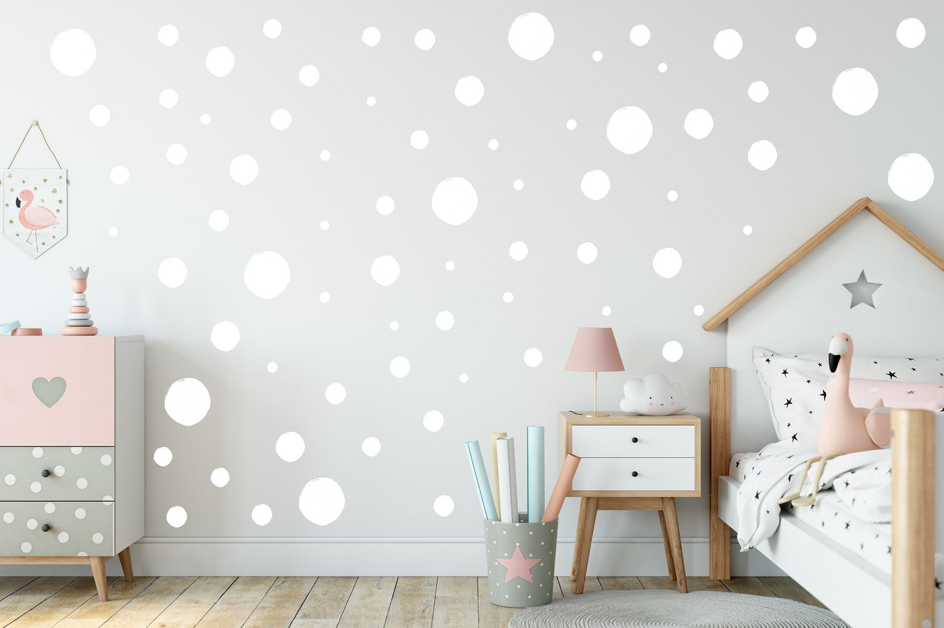 White Boho Nursery Wall Decal Polka Dot Children Room