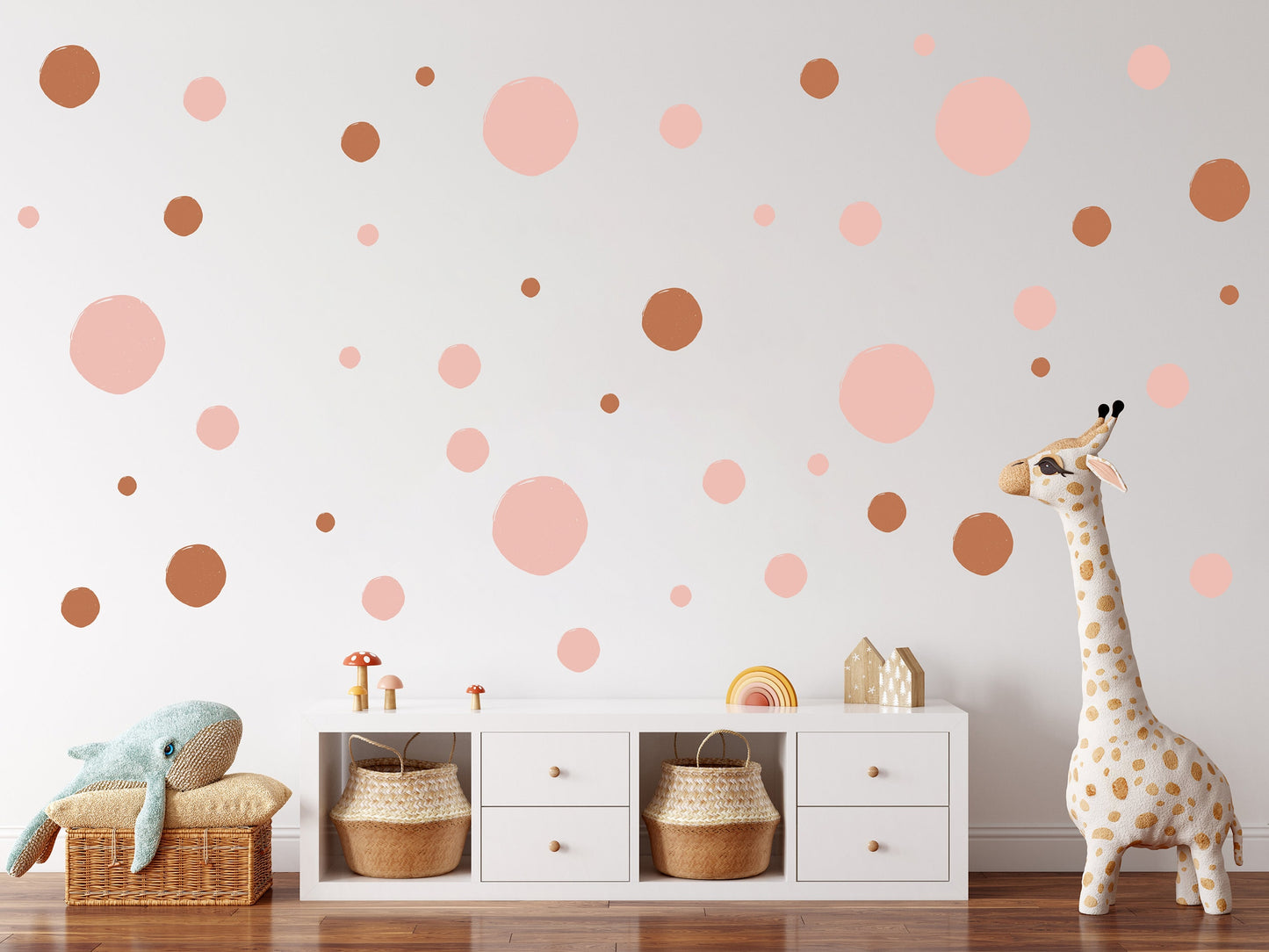 Pink and Brown Rustic Spots Wall Stickers, Nursery Wall Stickers, Kid's Room Wall Stickers, Removable Stickers Wall, Boho Nursery Wall Decor