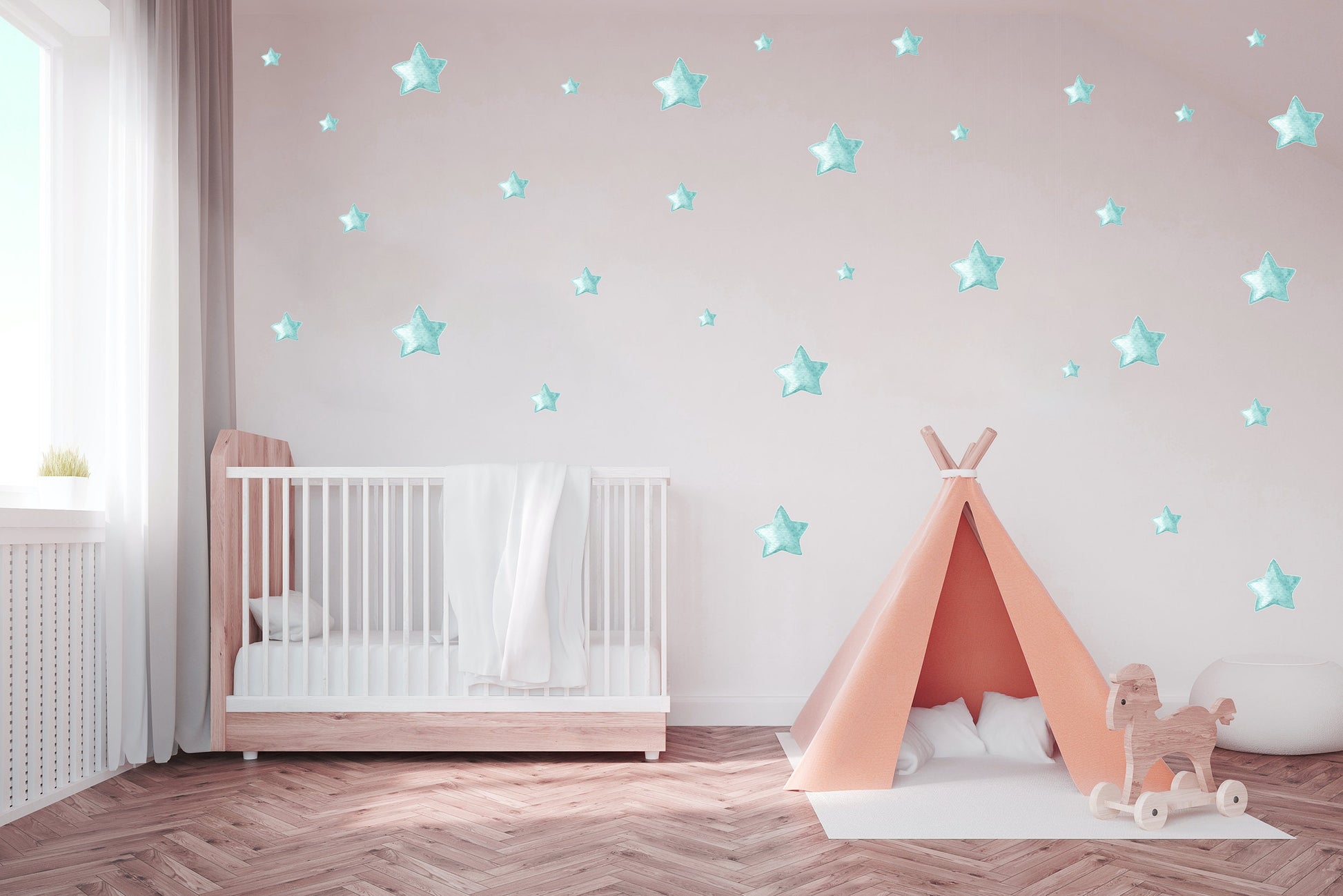 Pastel Blue Rustic Stars Wall Stickers, Nursery Wall Stickers, Blue Star Wall Decals, Boy's Bedroom Wall Stickers, Blue Nursery Wall Decor