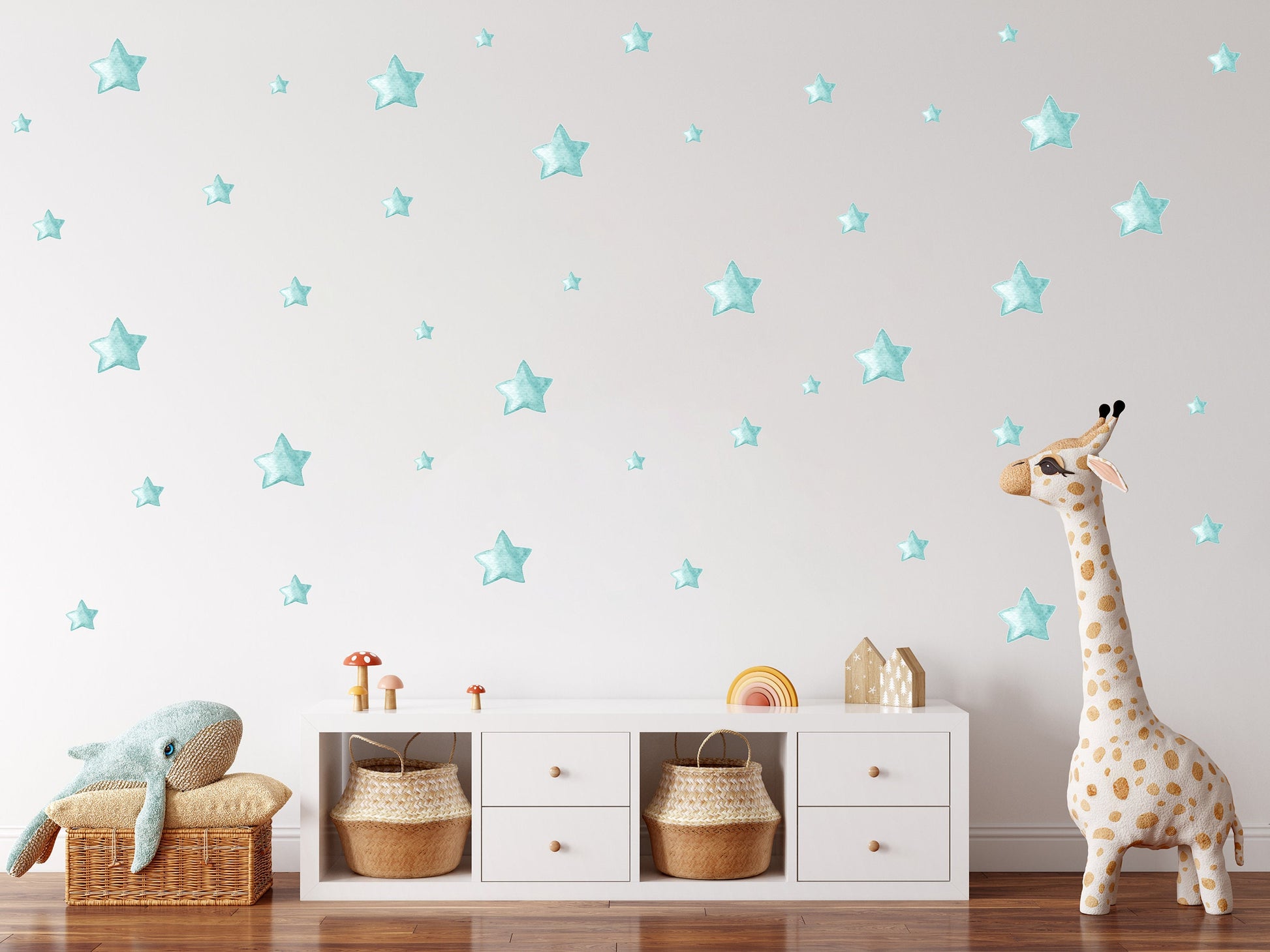 Pastel Blue Rustic Stars Wall Stickers, Nursery Wall Stickers, Blue Star Wall Decals, Boy's Bedroom Wall Stickers, Blue Nursery Wall Decor