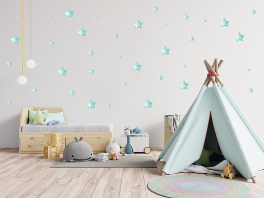 Pastel Blue Rustic Stars Wall Stickers, Nursery Wall Stickers, Blue Star Wall Decals, Boy's Bedroom Wall Stickers, Blue Nursery Wall Decor