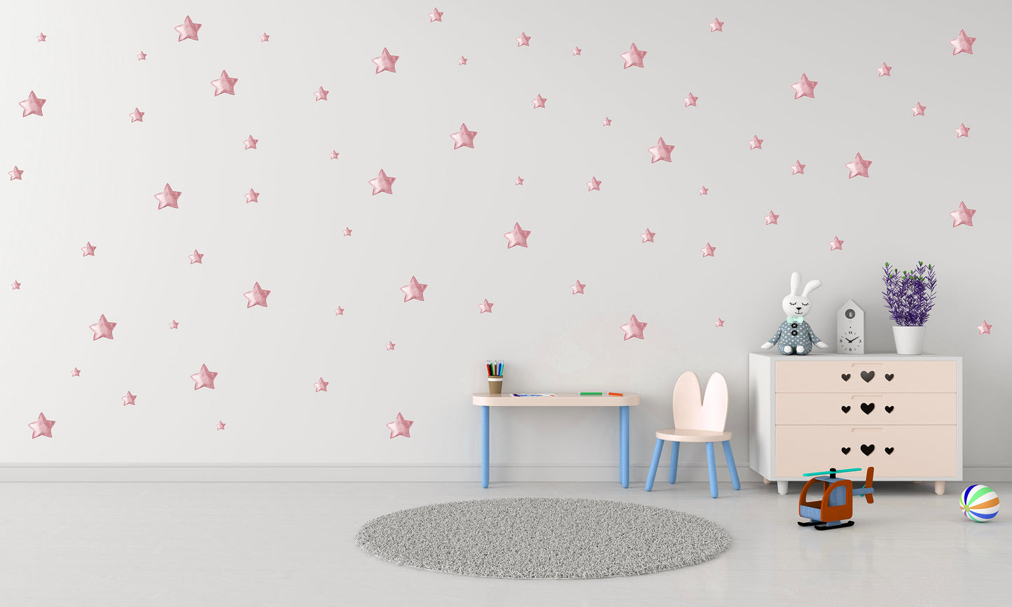 Pastel Pink Rustic Stars Wall Stickers, Nursery Wall Stickers, Pink Star Wall Decals, Girl's Bedroom Wall Stickers, Pink Nursery Wall Decor