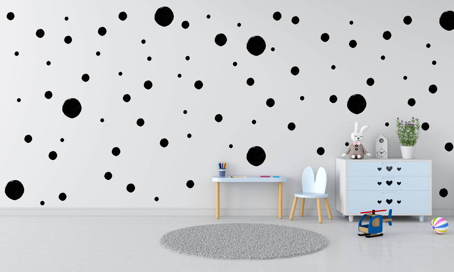 Black Rustic Spots Wall Stickers, Nursery Wall Stickers, Black Polka Dot Wall Stickers, Removable Stickers Wall, Boho Nursery Wall Decor