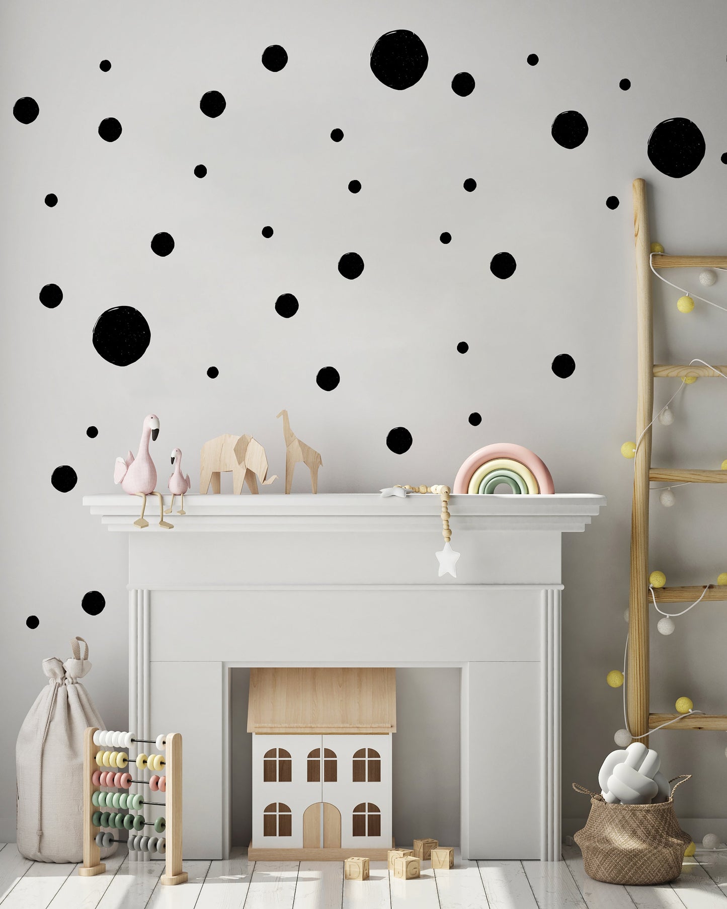 Black Rustic Spots Wall Stickers, Nursery Wall Stickers, Black Polka Dot Wall Stickers, Removable Stickers Wall, Boho Nursery Wall Decor