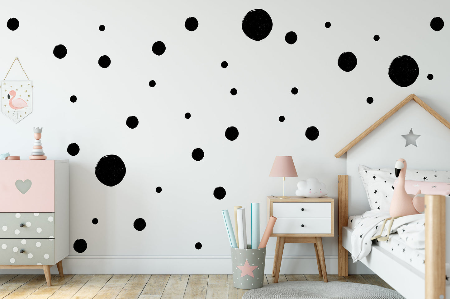 Black Rustic Spots Wall Stickers, Nursery Wall Stickers, Black Polka Dot Wall Stickers, Removable Stickers Wall, Boho Nursery Wall Decor