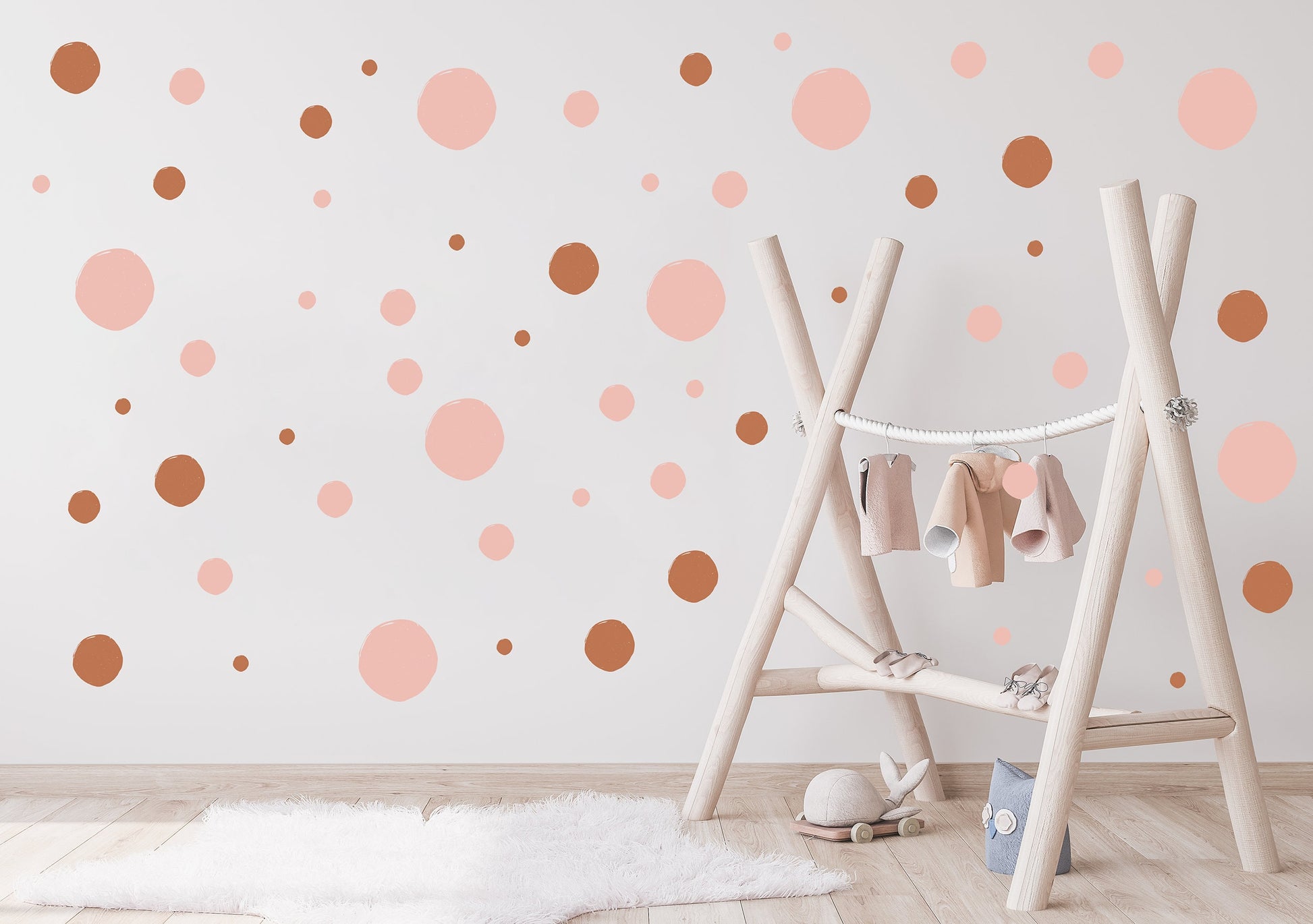 Pink and Brown Rustic Spots Wall Stickers, Nursery Wall Stickers, Kid's Room Wall Stickers, Removable Stickers Wall, Boho Nursery Wall Decor