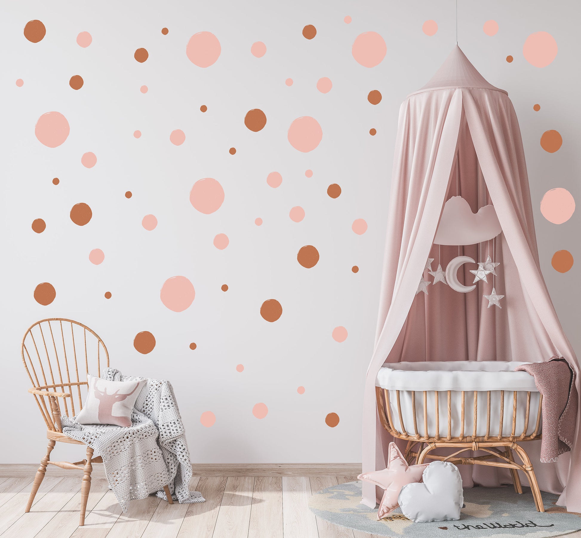 Pink and Brown Rustic Spots Wall Stickers, Nursery Wall Stickers, Kid's Room Wall Stickers, Removable Stickers Wall, Boho Nursery Wall Decor