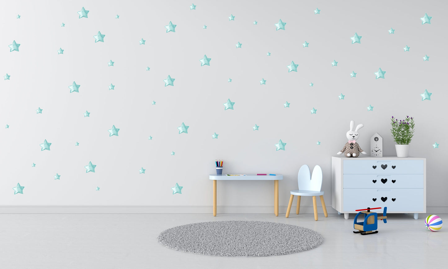 Pastel Blue Rustic Stars Wall Stickers, Nursery Wall Stickers, Blue Star Wall Decals, Boy's Bedroom Wall Stickers, Blue Nursery Wall Decor