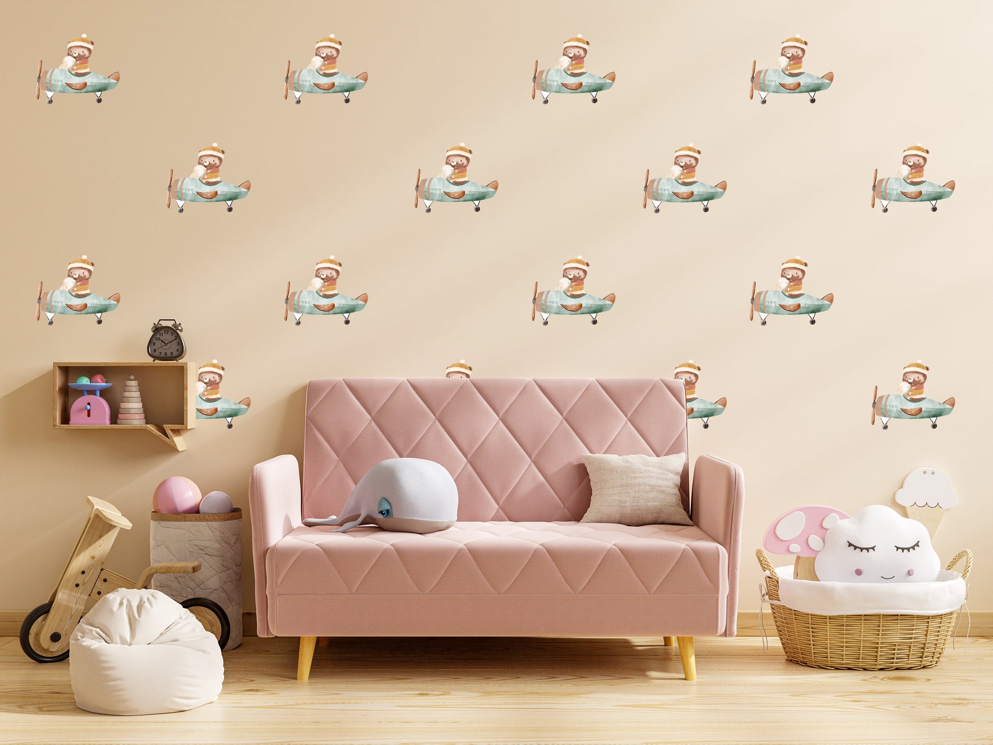 Airplane Wall Sticker Cute Bear Sticker Nursery Wall Sticker Flying Plane Sticker Nursery Decor Playroom Wall Sticker Nursery Wall Decal