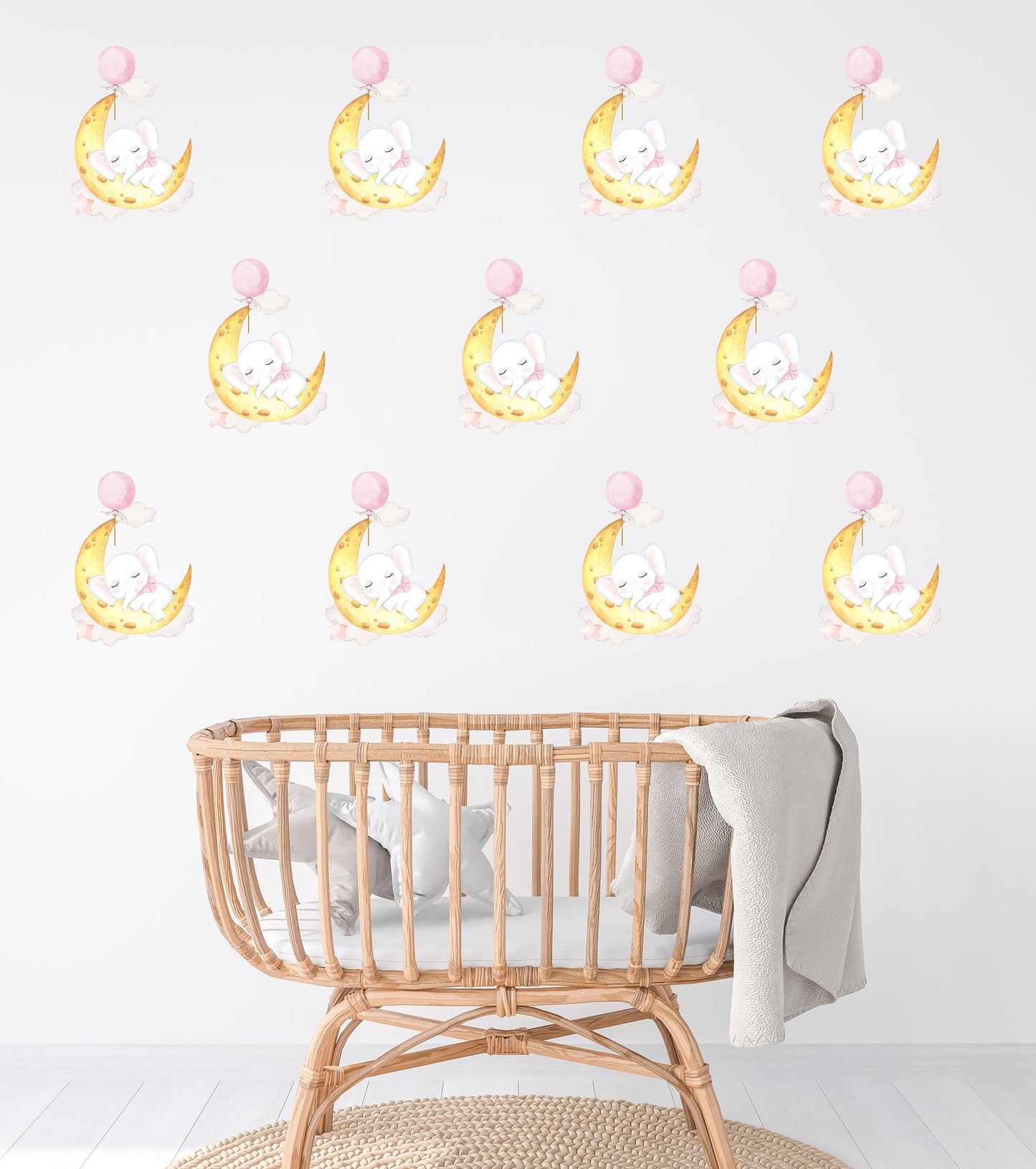 Sleeping Elephant Wall Sticker Nursery Wall Sticker Moon Wall Decal Baby Elephant Wall Decal Moon Sticker Nursery Decor Nursery Wall Decal