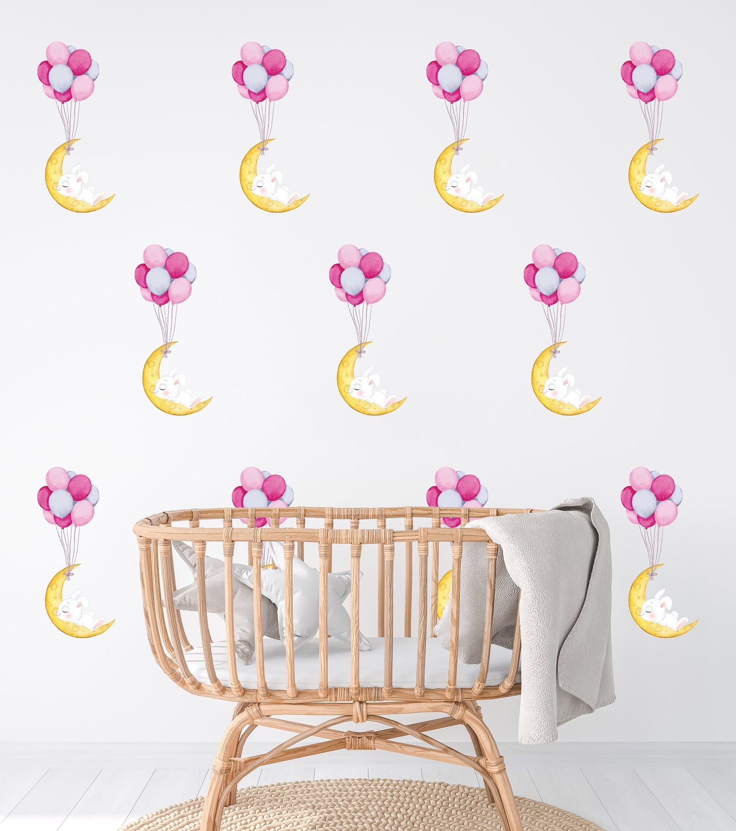 Cute Sleeping Bunny Wall Sticker Nursery Wall Sticker Moon Wall Decal Nursery Decor Cute Night Sky Nursery Decor Nursery Wall Decal Bunny