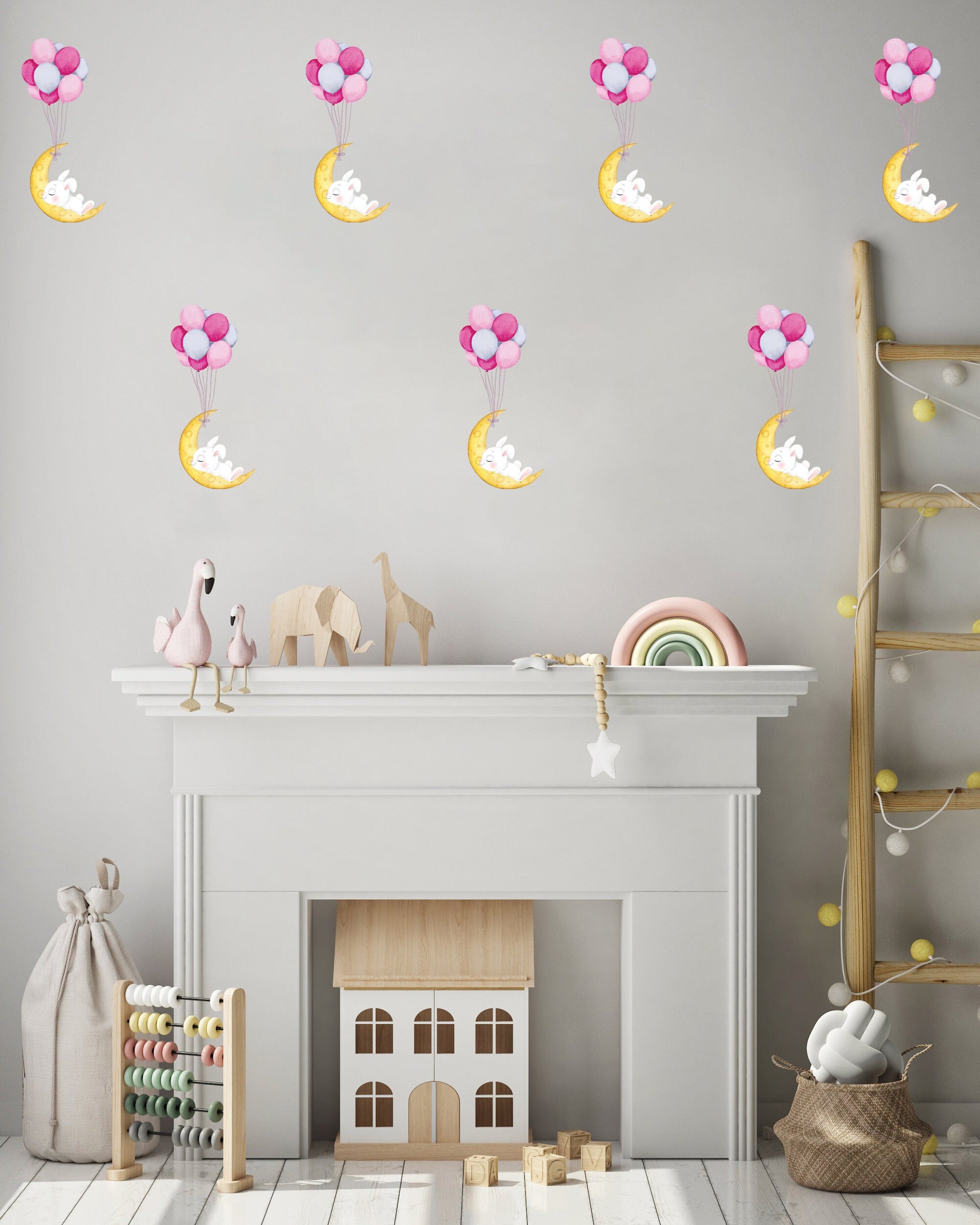 Cute Sleeping Bunny Wall Sticker Nursery Wall Sticker Moon Wall Decal Nursery Decor Cute Night Sky Nursery Decor Nursery Wall Decal Bunny