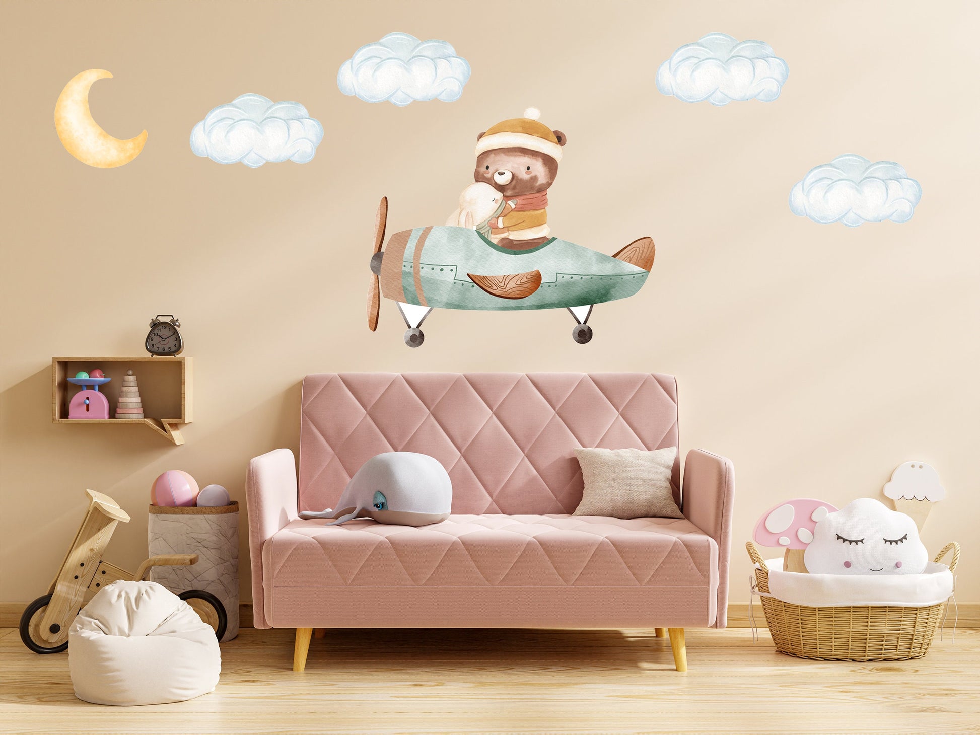 AirPlane Wall Decal Nursery Wall Sticker Sky Sticker Bear Wall Decal Nursery Wall Decal