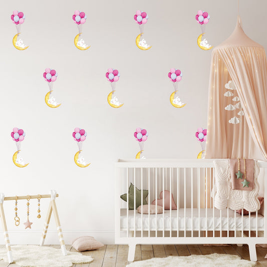 Cute Sleeping Bunny Wall Sticker Nursery Wall Sticker Moon Wall Decal Nursery Decor Cute Night Sky Nursery Decor Nursery Wall Decal Bunny