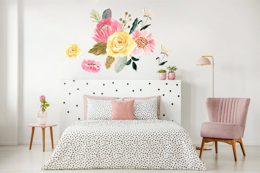 Large Pink and Yellow Floral Design Home and Nursery Wall Stickers