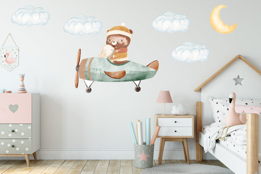 AirPlane Wall Decal Nursery Wall Sticker Moon Cloud Wall Sticker