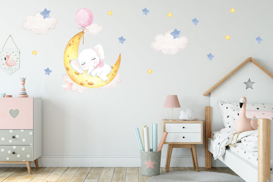 Sleeping Elephant Wall Sticker Cloud Moon Wall Sticker