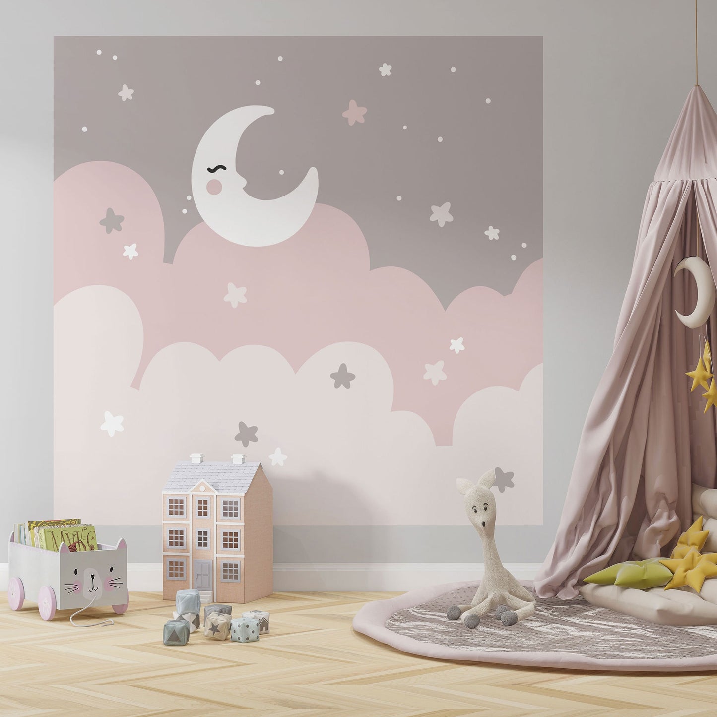 Pink Night Sky Wall Sticker, Nursery Wall Decal