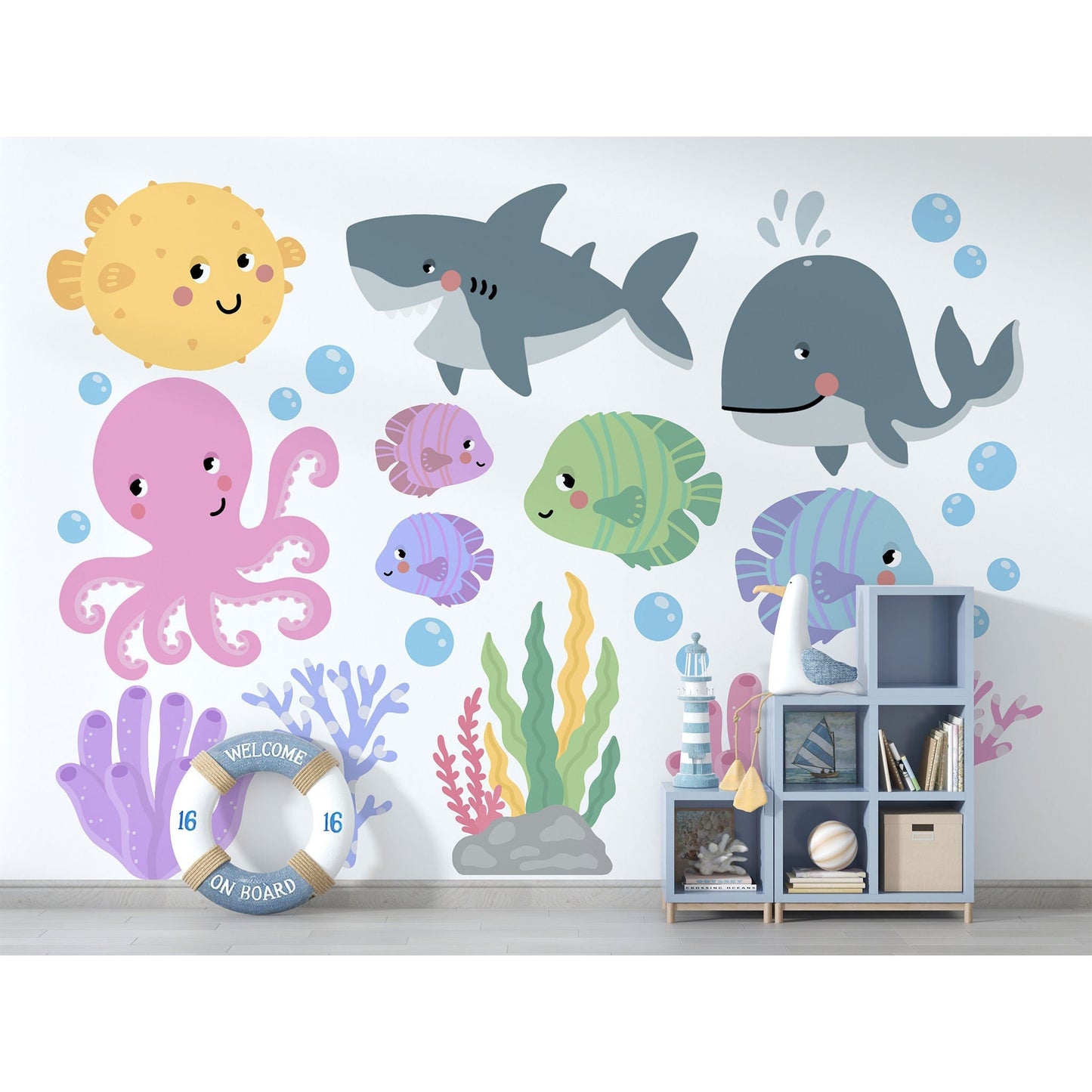 Sea Creature Wall Sticker Ocean Fish Decal Fish Underwater Decal Fish Bedroom Decor