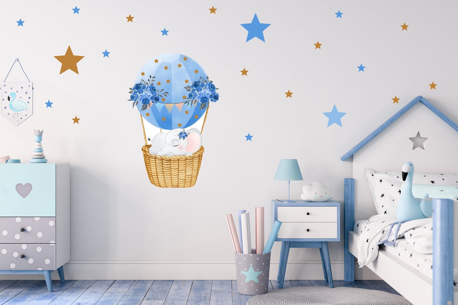 Blue Hot Air Balloon Wall Sticker Sleeping