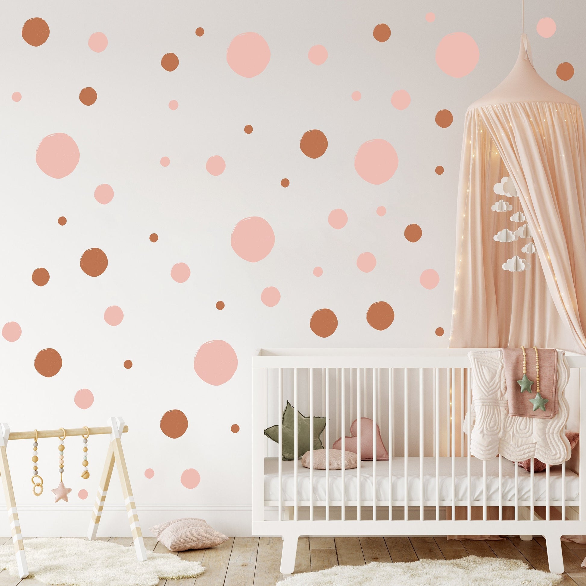 Pink and Brown Rustic Spots Wall Stickers, Nursery Wall Stickers, Kid's Room Wall Stickers, Removable Stickers Wall, Boho Nursery Wall Decor