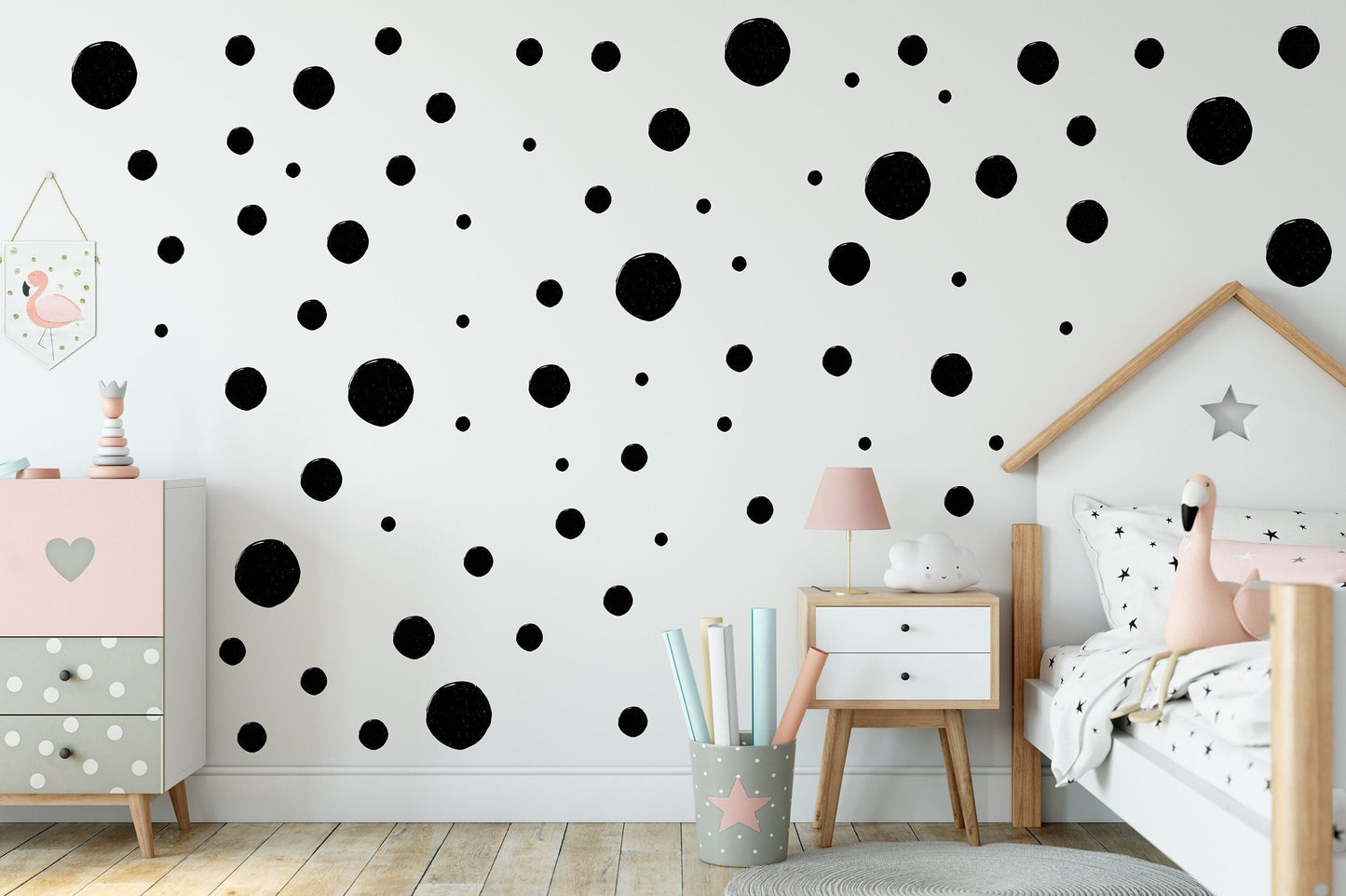 Black Rustic Spots Wall Stickers, Nursery Wall Stickers, Black Polka Dot Wall Stickers, Removable Stickers Wall, Boho Nursery Wall Decor