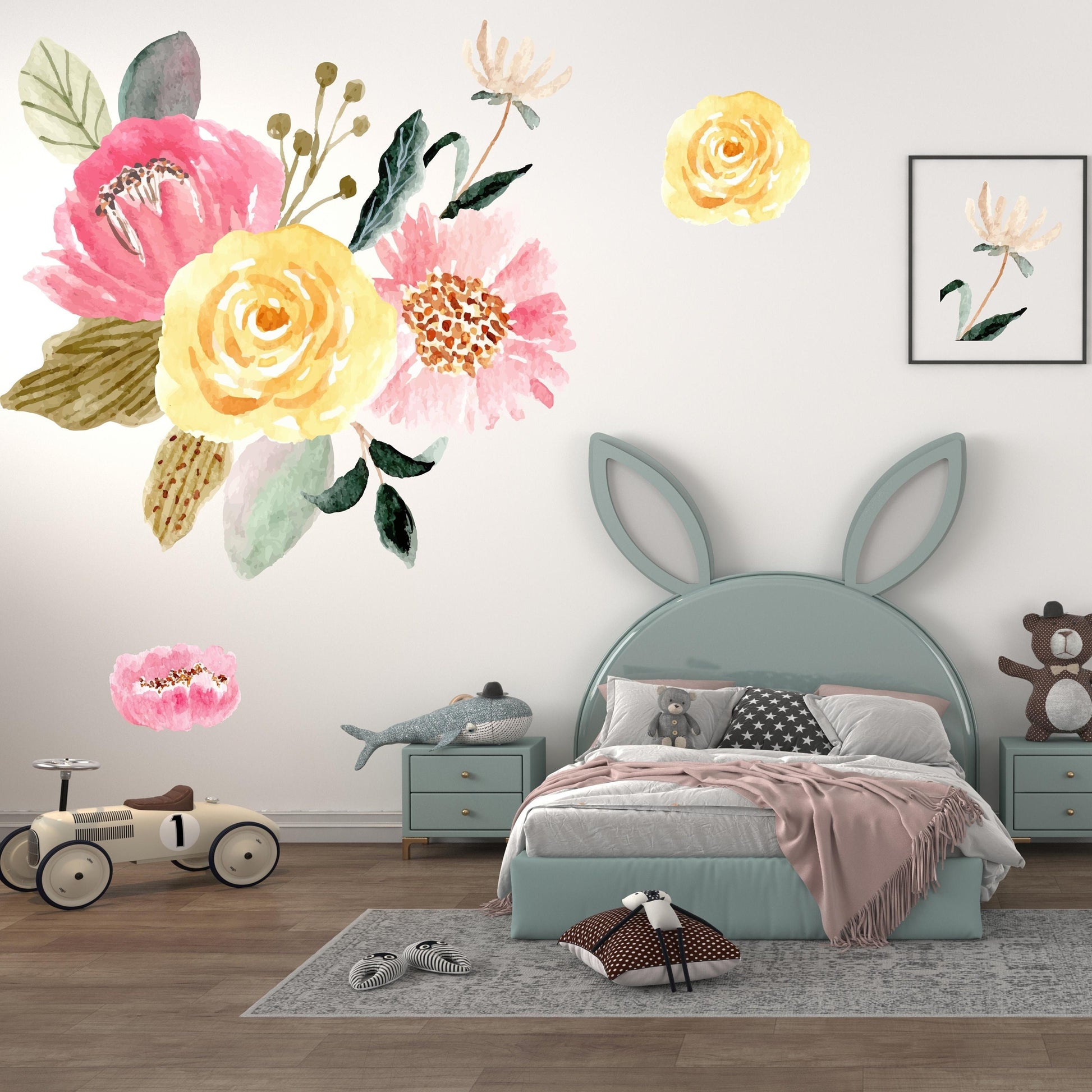 Large Pink and Yellow Floral Design Home and Nursery Wall Stickers