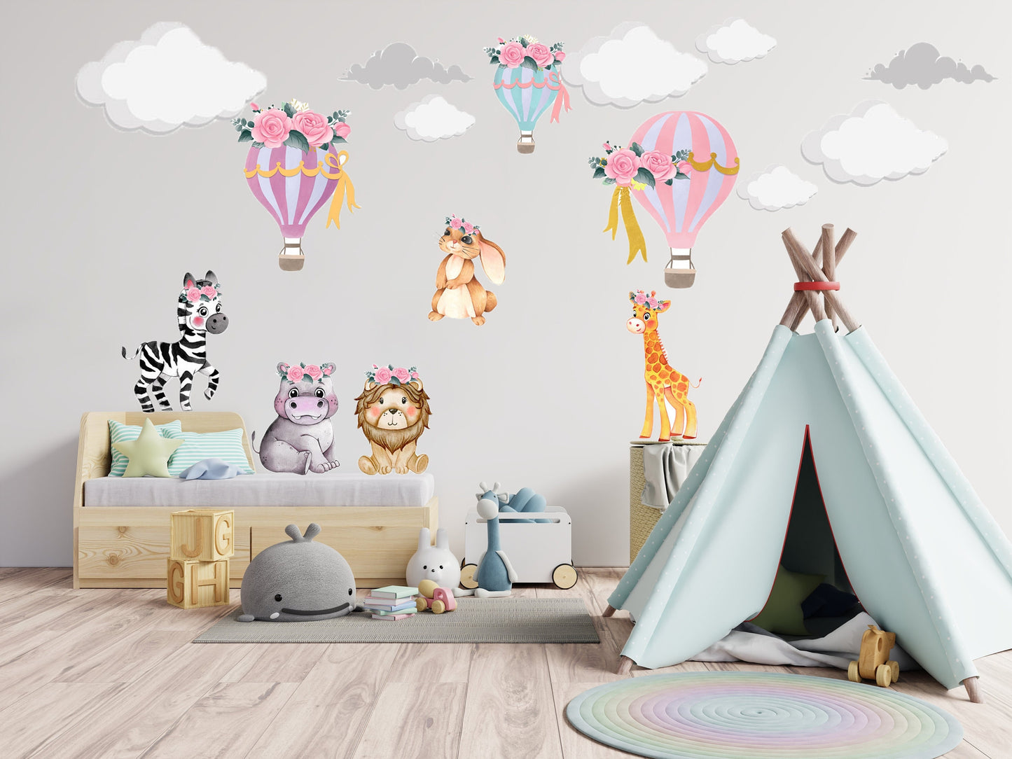 Boho Nursery Decor Hot Air Balloon Wall Sticker Cloud Wall Decal